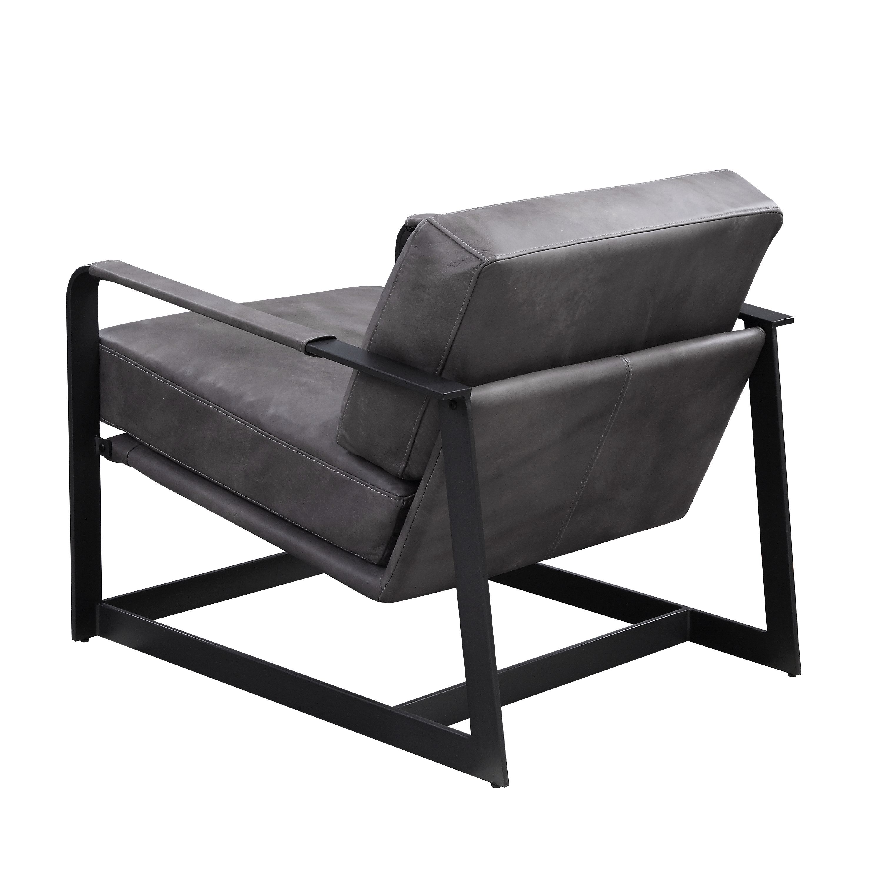 Locnos - Accent Chair - Gray Top Grain Leather & Black, dark gray, view 3