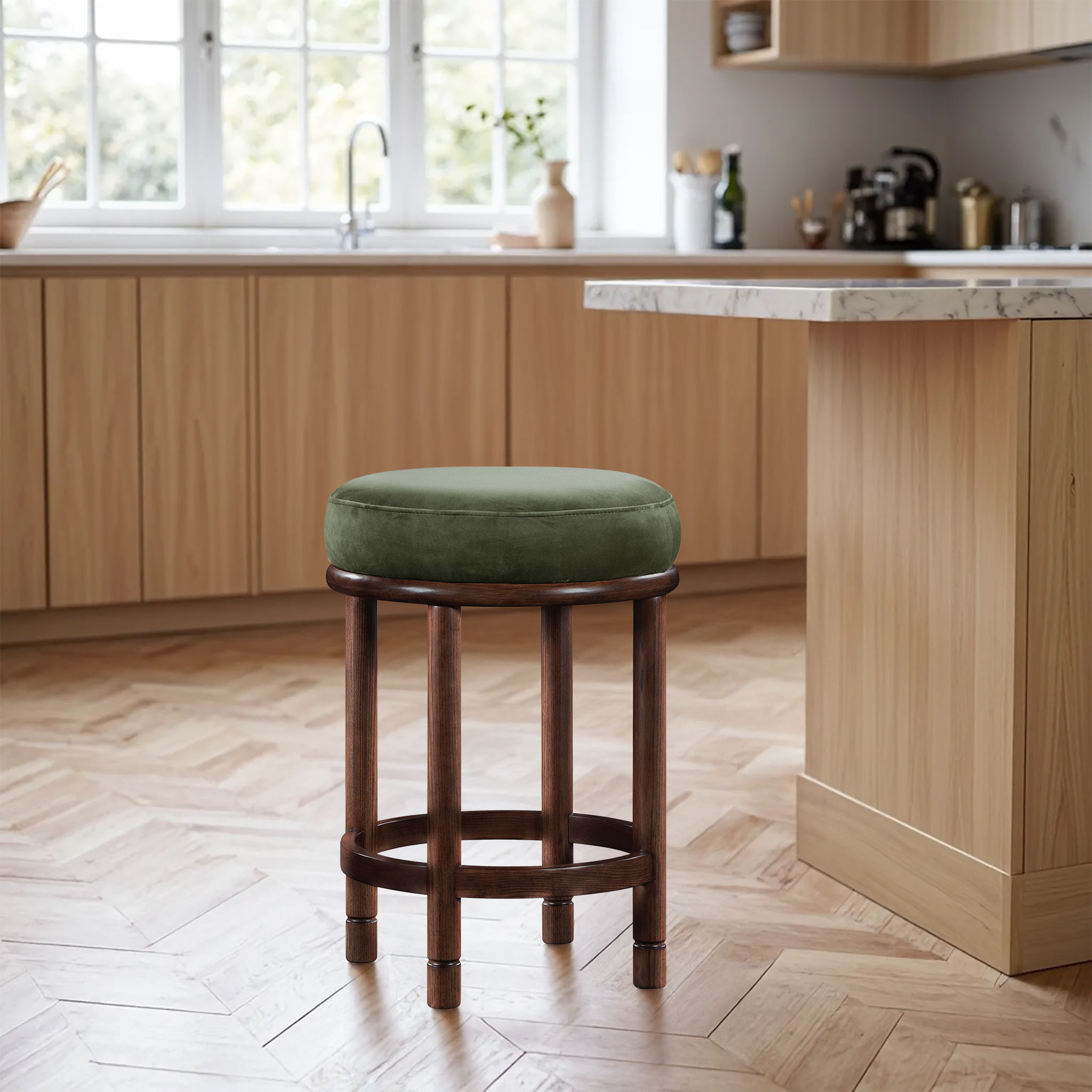 Monette - Counter Stool With Brown Base - Green