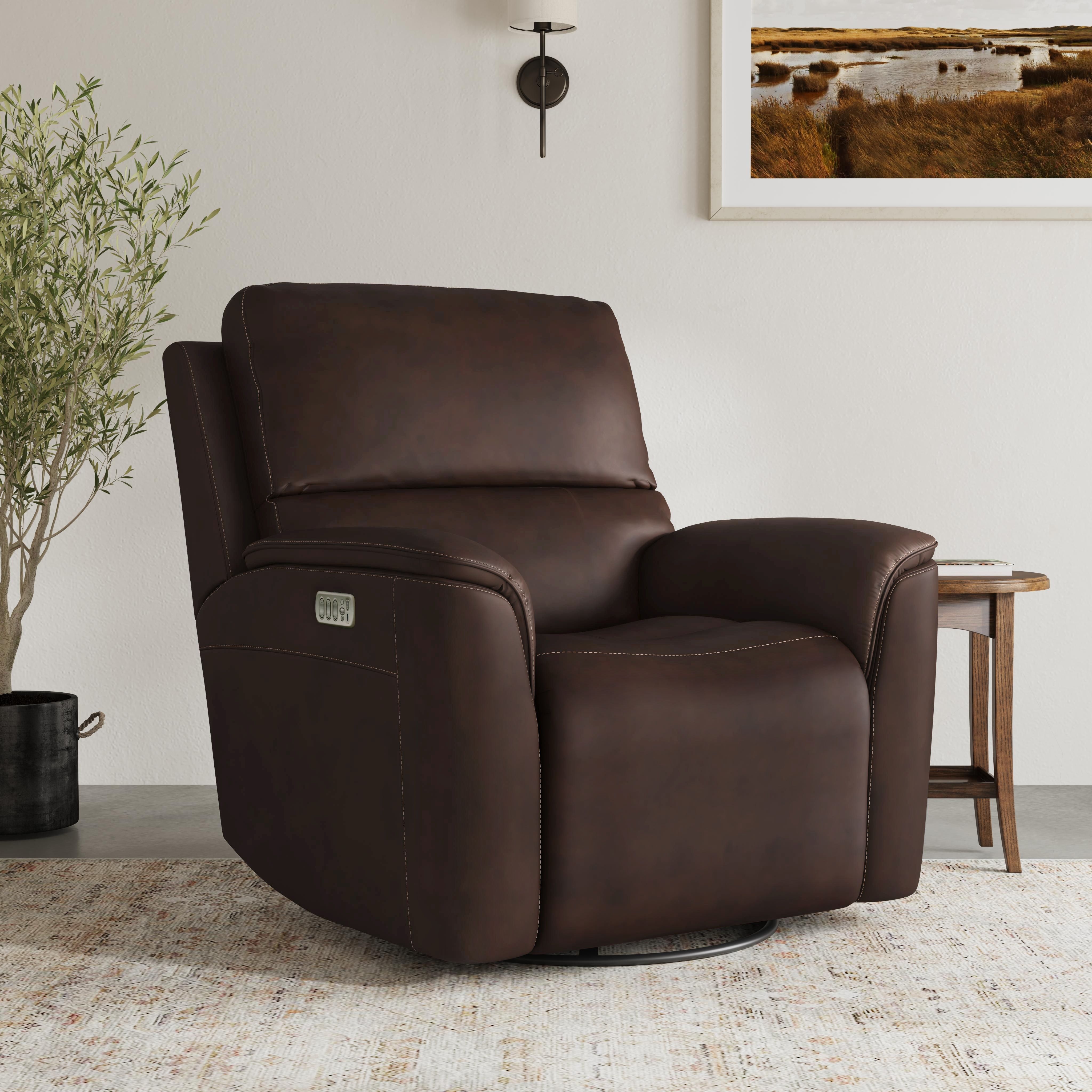 Henry - Power Swivel Gliding Recliner With Power Headrest, Lumbar, Heat & Massage - Burnt Umber Image