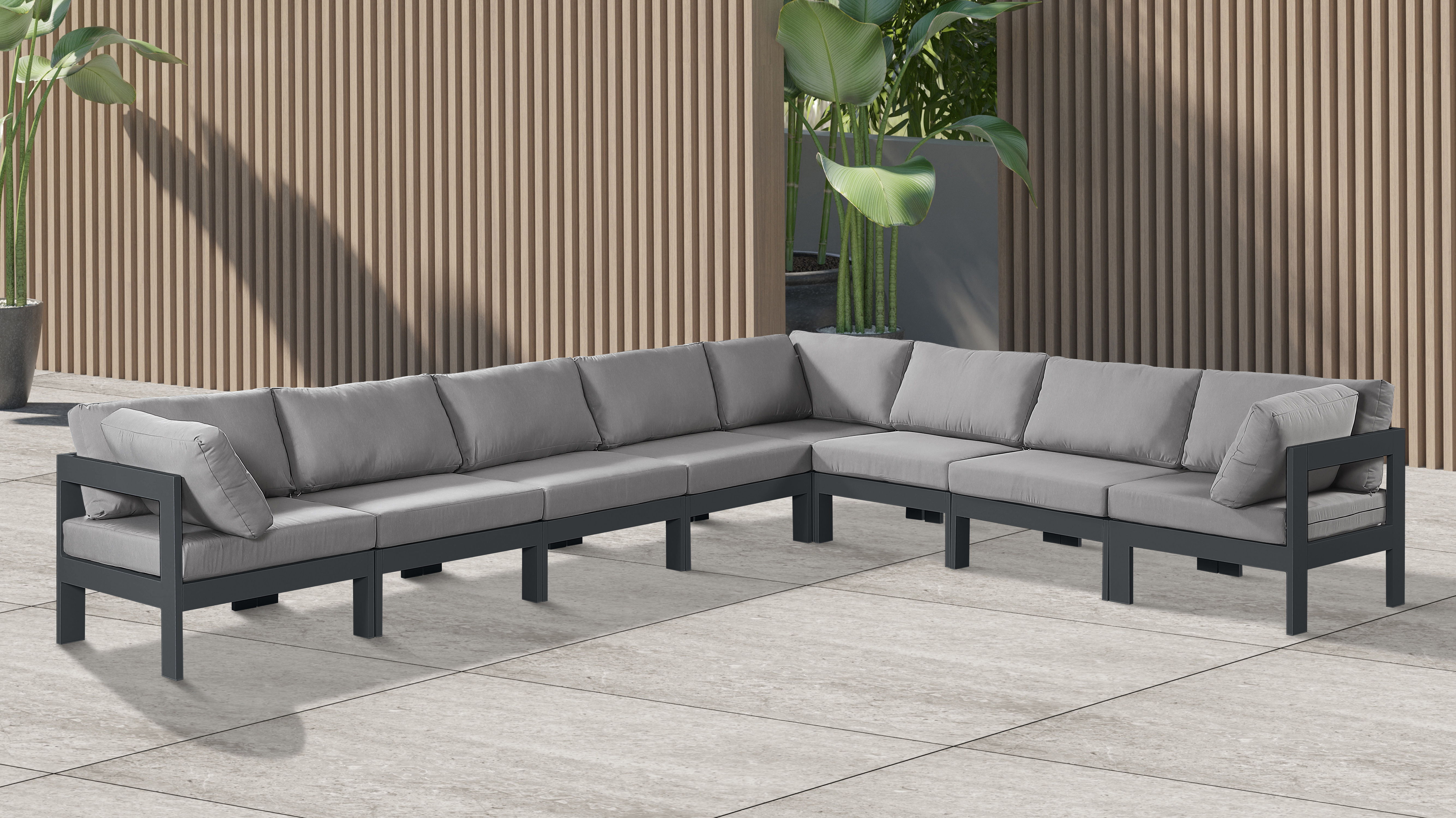 Nizuc - Outdoor Patio 8 Piece Modular Sectional With Gray Frame - Gray