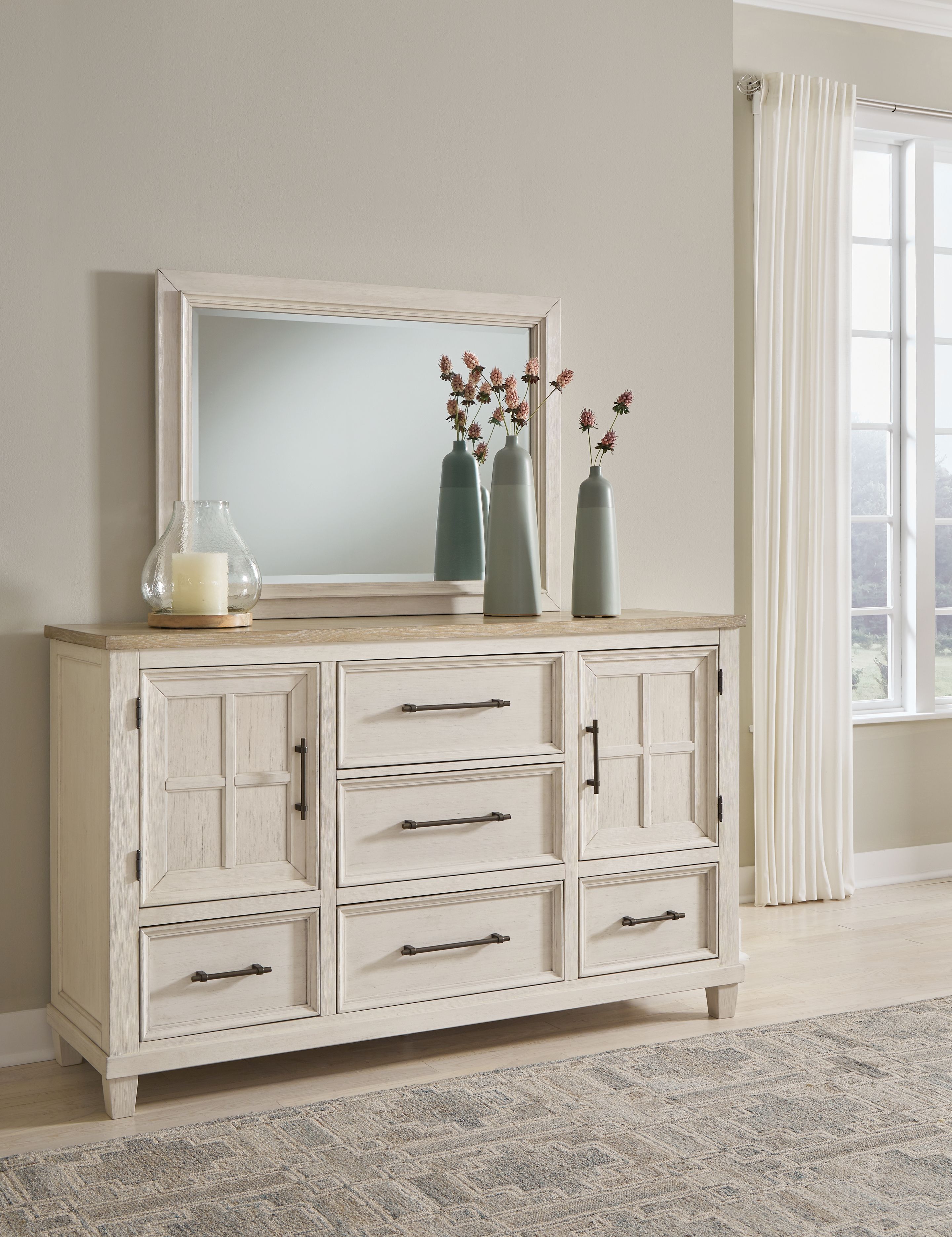 Ashley Furniture Shaybrock - Dresser And Mirror - Antique White / Brown - Image 4