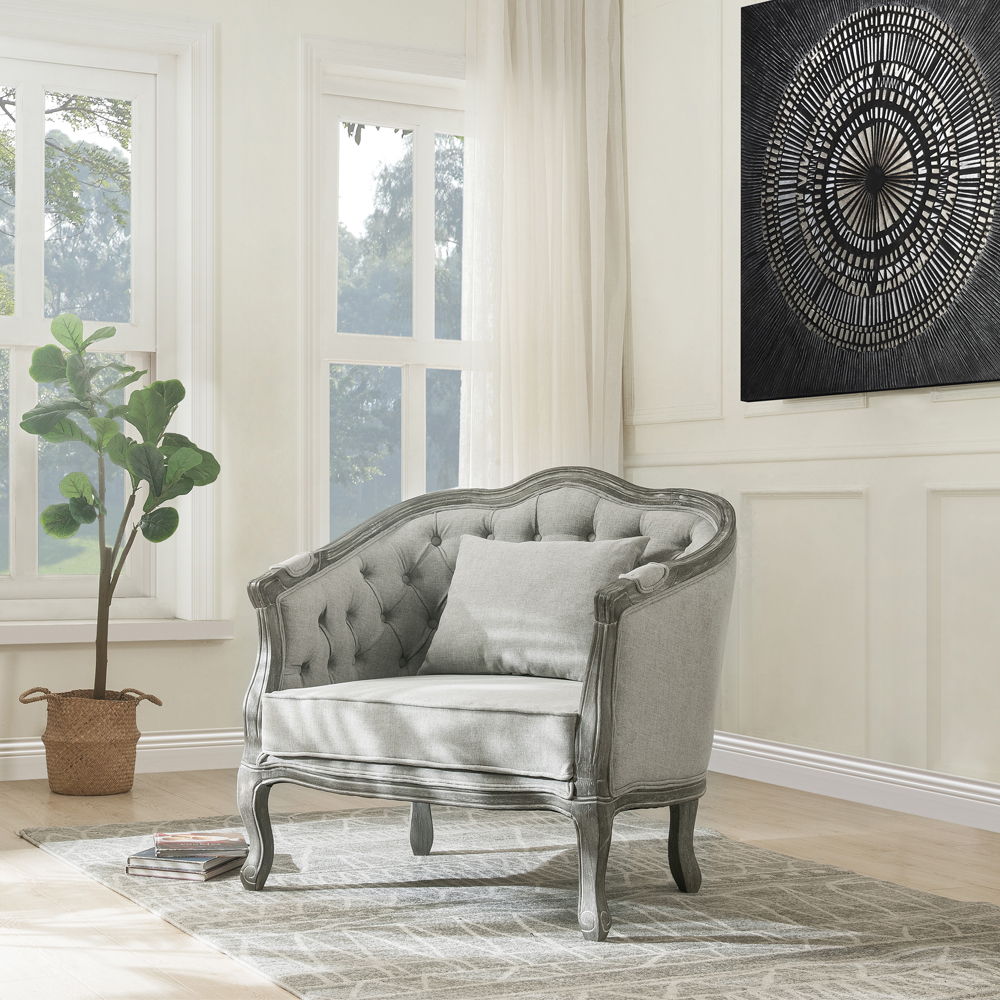 Samael - Chair With Pillow - Gray Linen & Gray Oak, light gray