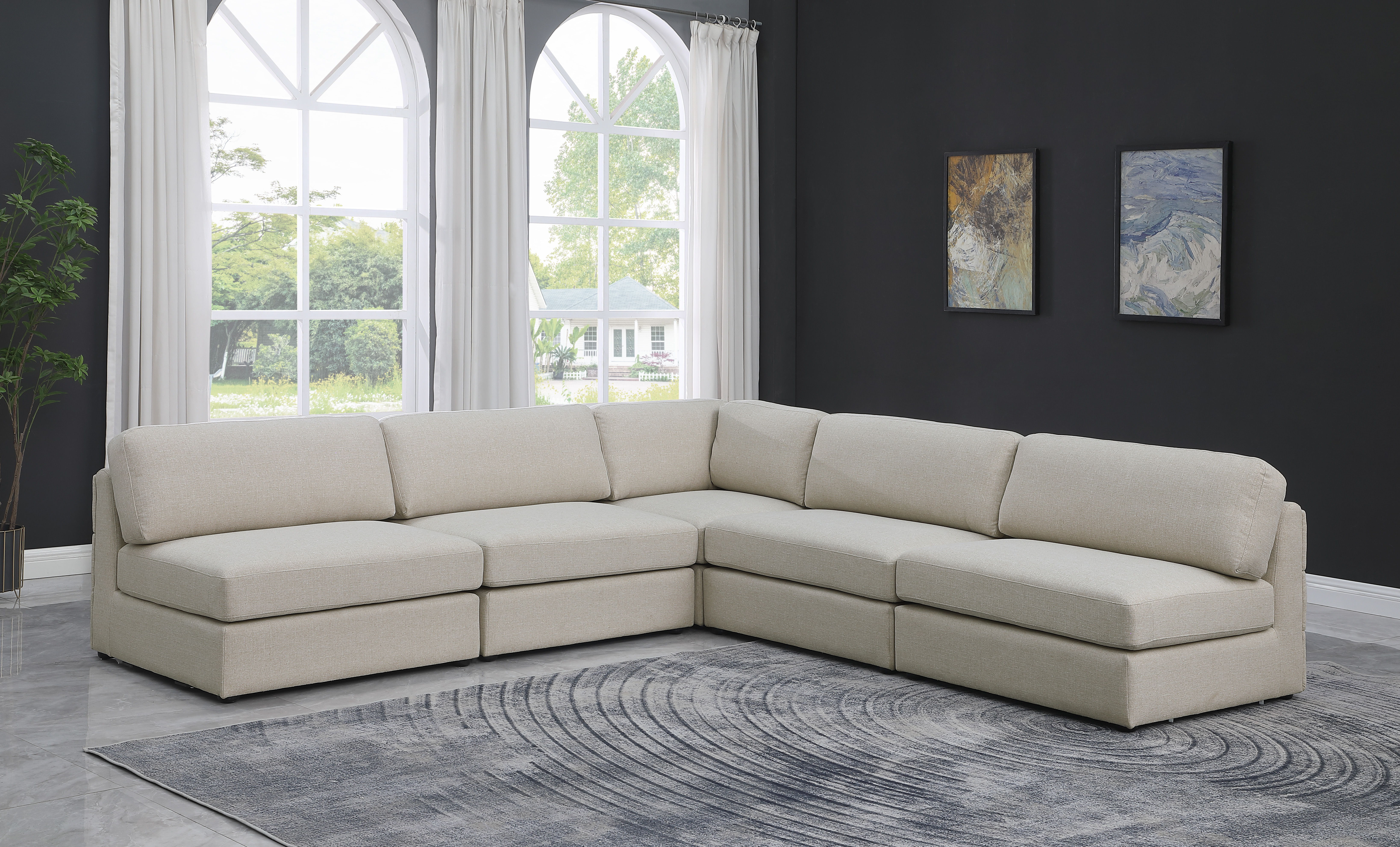 Beckham - 5 Piece Modular Corner Armless Sectional - Beige