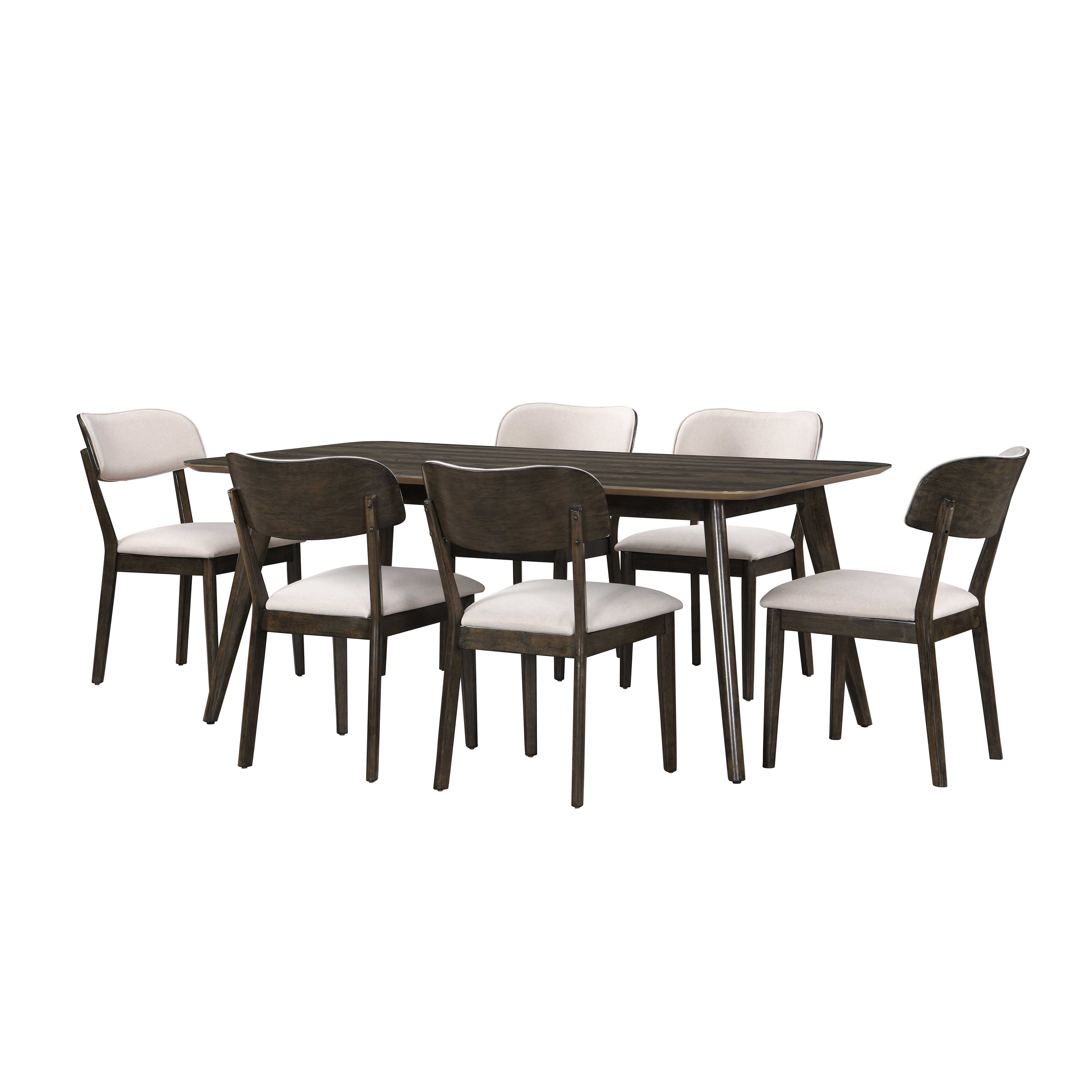Rex - Rectangle Dining Table & 6 Open Back Chairs - Dark Brown