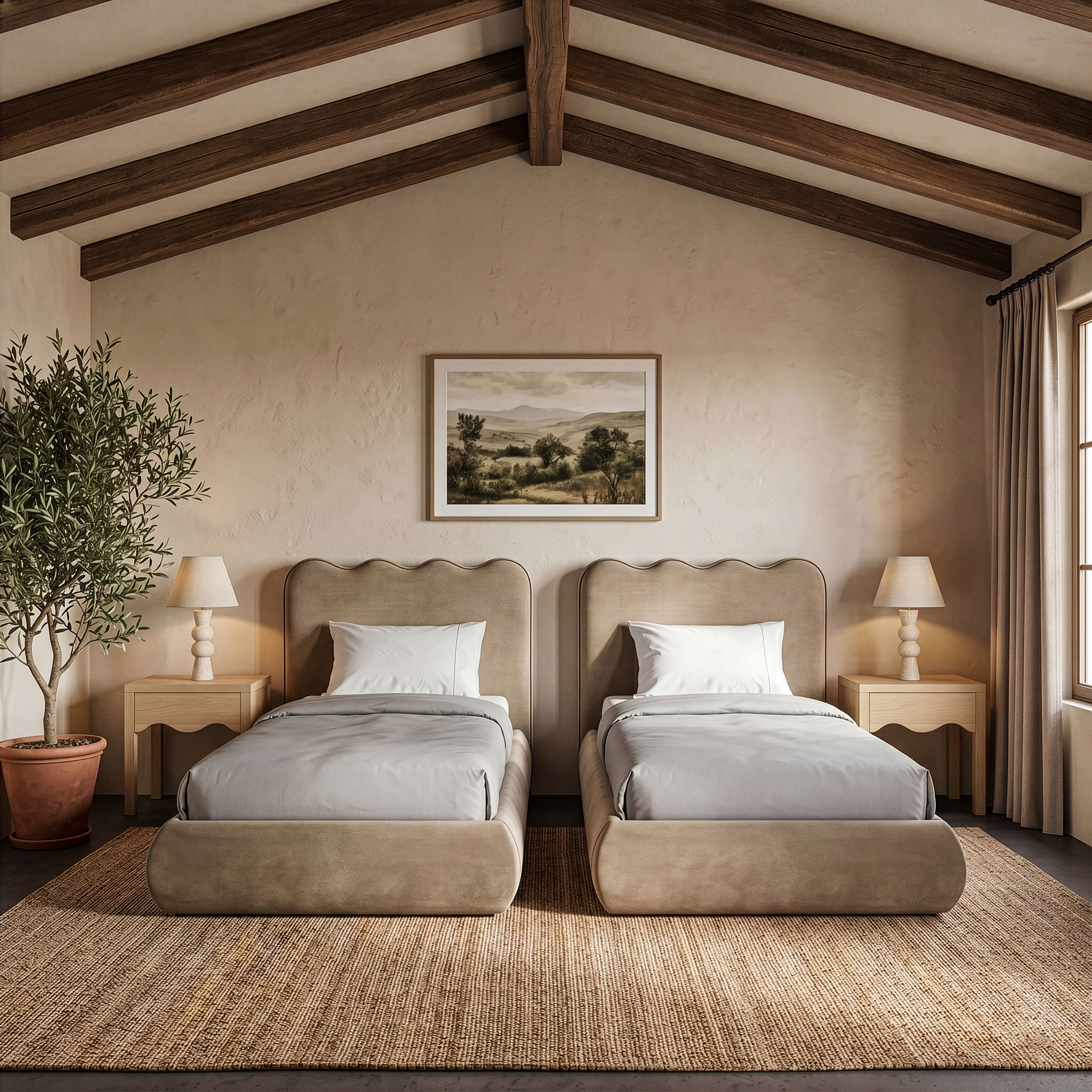 Tempo - Velvet Upholstered Twin Bed - Beige
