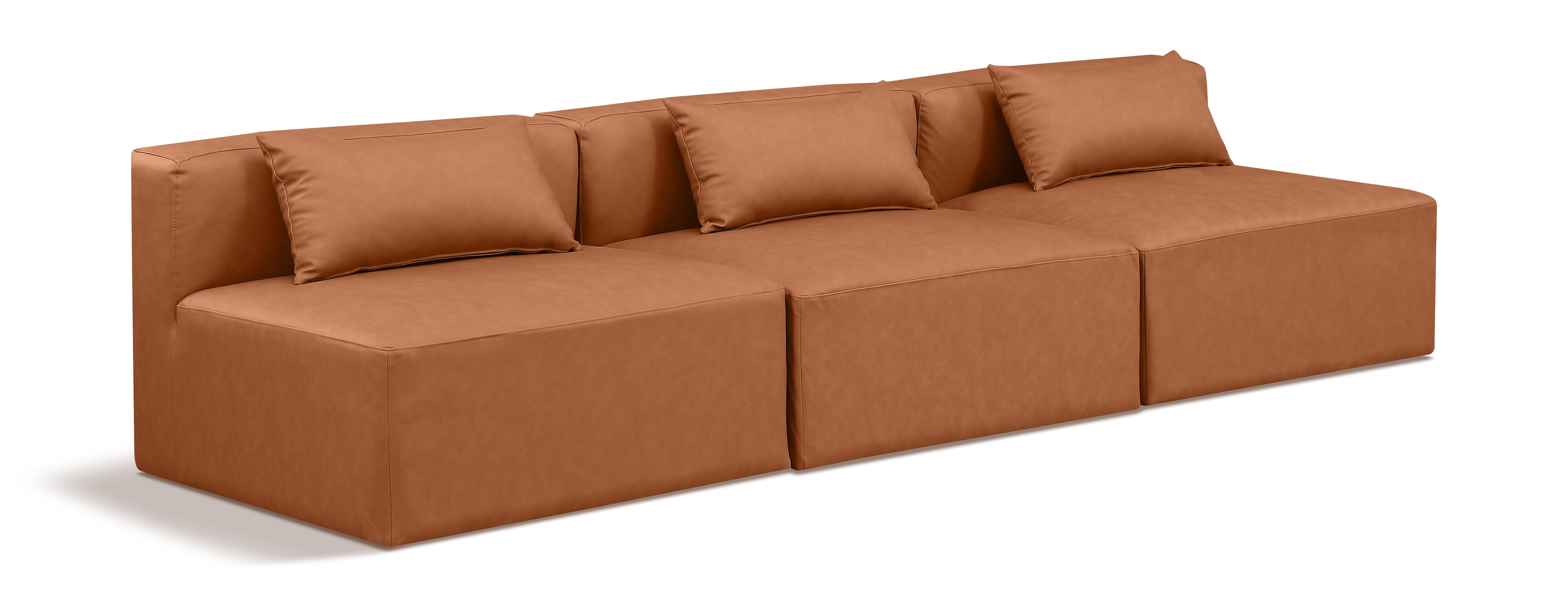 Cube - Modular 3 Seat Armless Sofa - Cognac