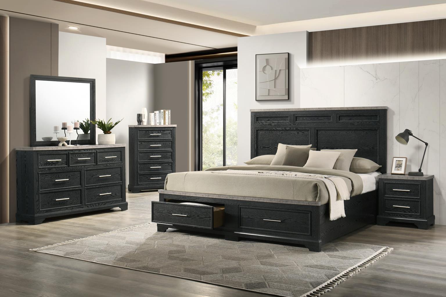 B324 - 3 Piece Bedroom Set (Queen Bed, Dresser, Mirror) - Antique Gray