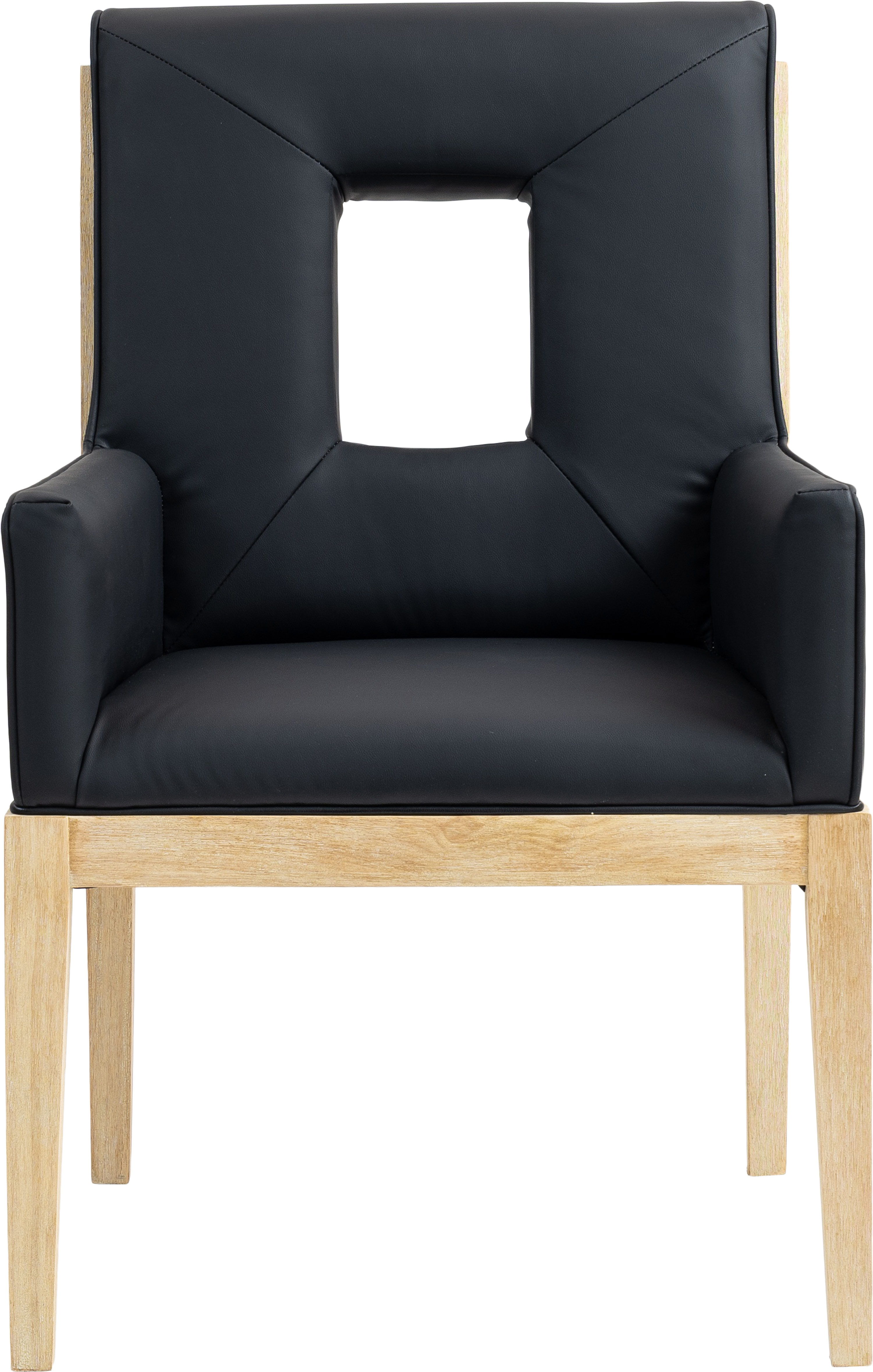 Gwendolyn - Faux Leather Dining Arm Chair With Natural Frame - Black