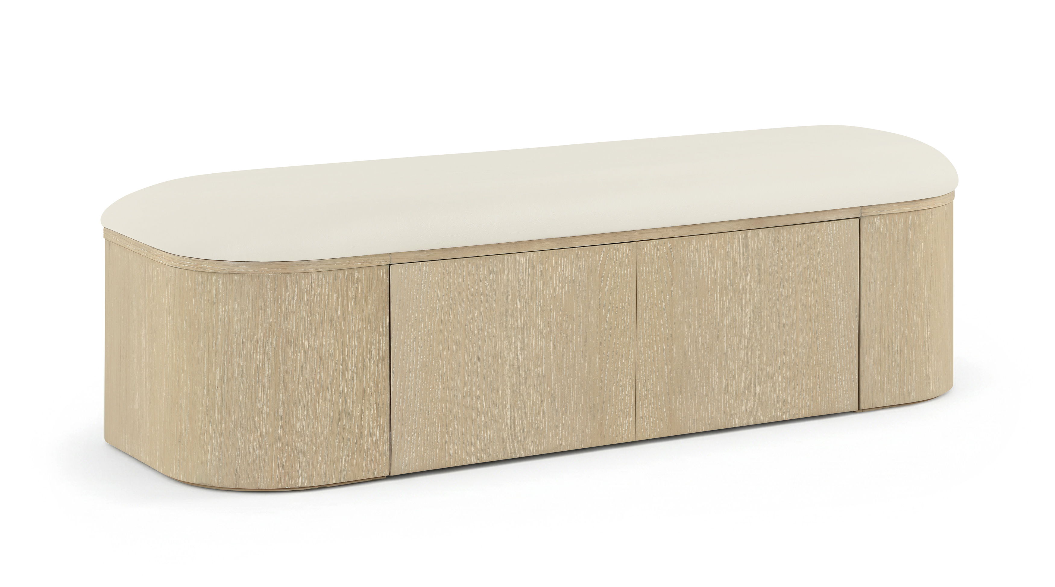 Velden - Vegan Leather Upholstered Storage Bench - Cream / Stained Natural