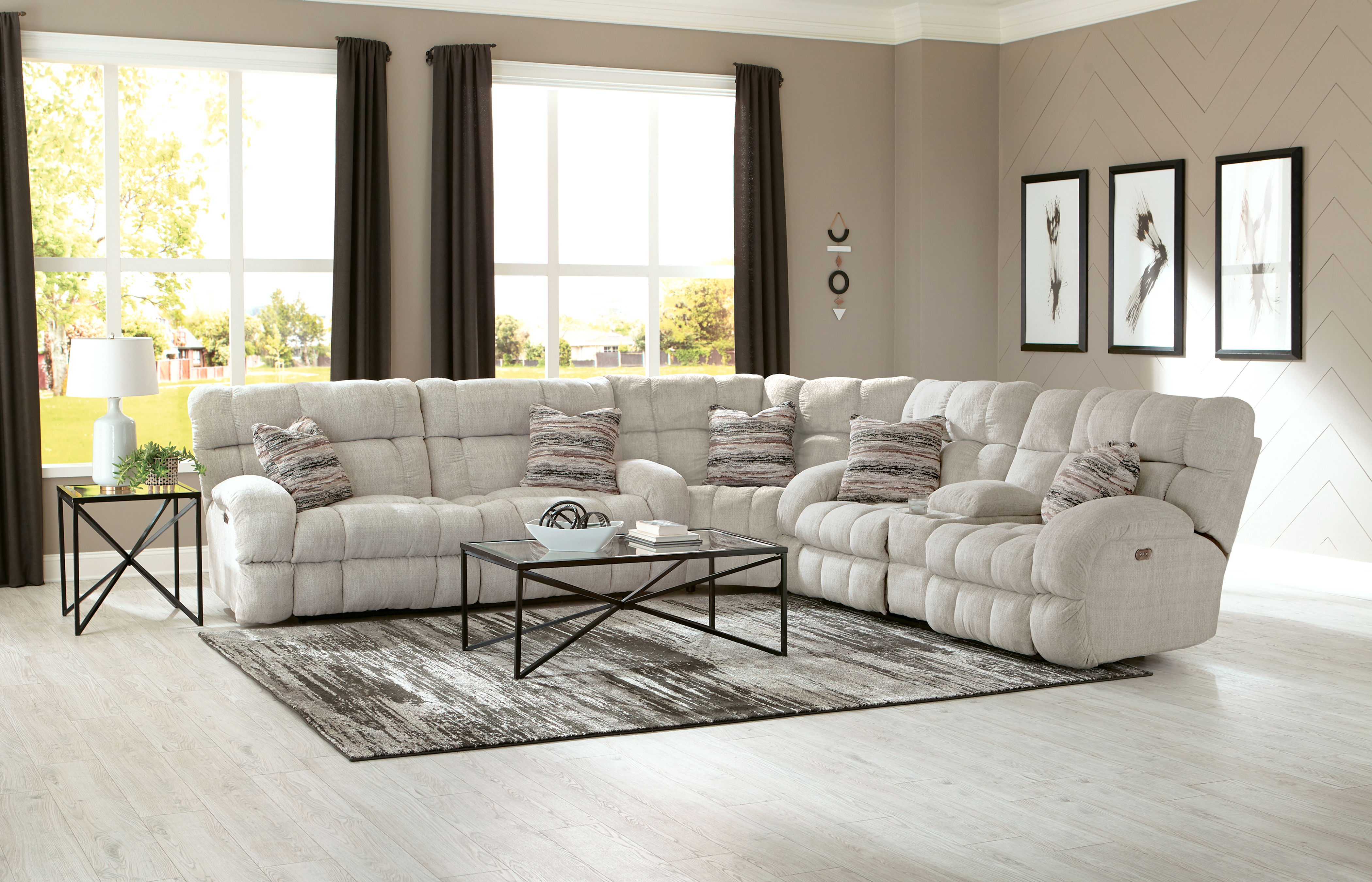 Ashland - 3 Piece Power Reclining Sectional With 4 Lay Flat Reclining Seats - Buff