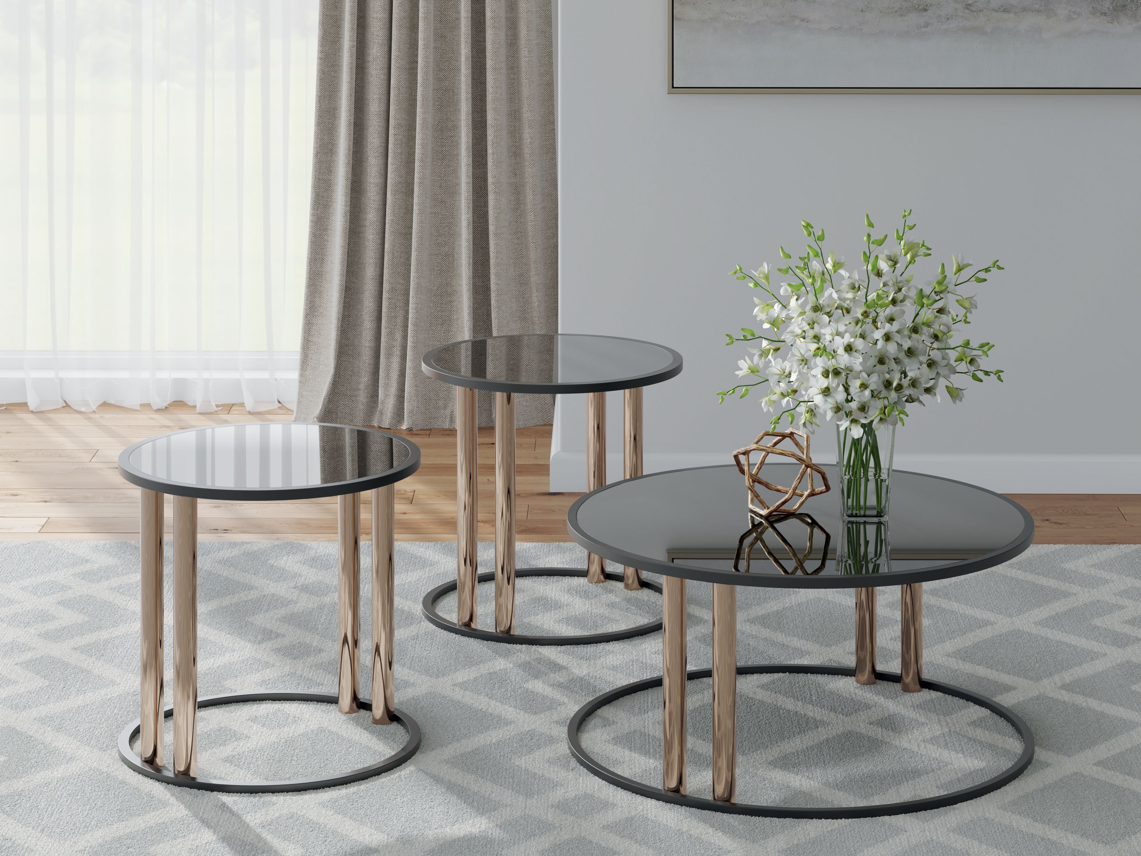 Ashley Furniture Hannerly - Occasional Table Set (Set of 3) - Black / Gold Finish - Image 2