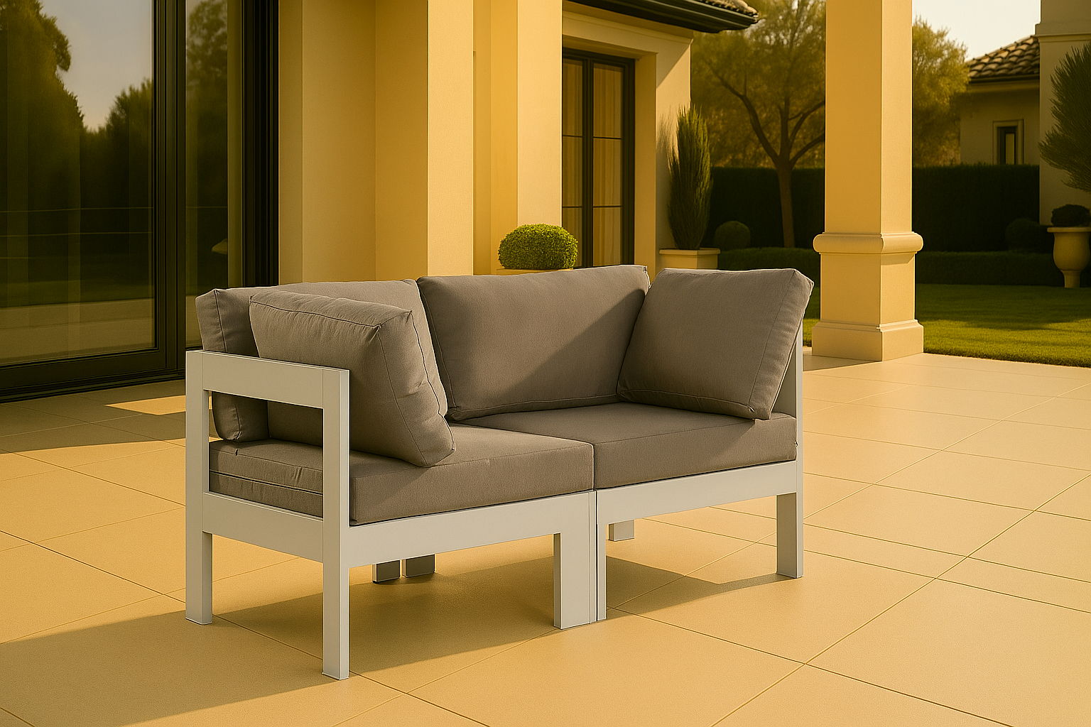 Nizuc - Outdoor Patio 2 Piece Modular Sofa With White Frame - Gray
