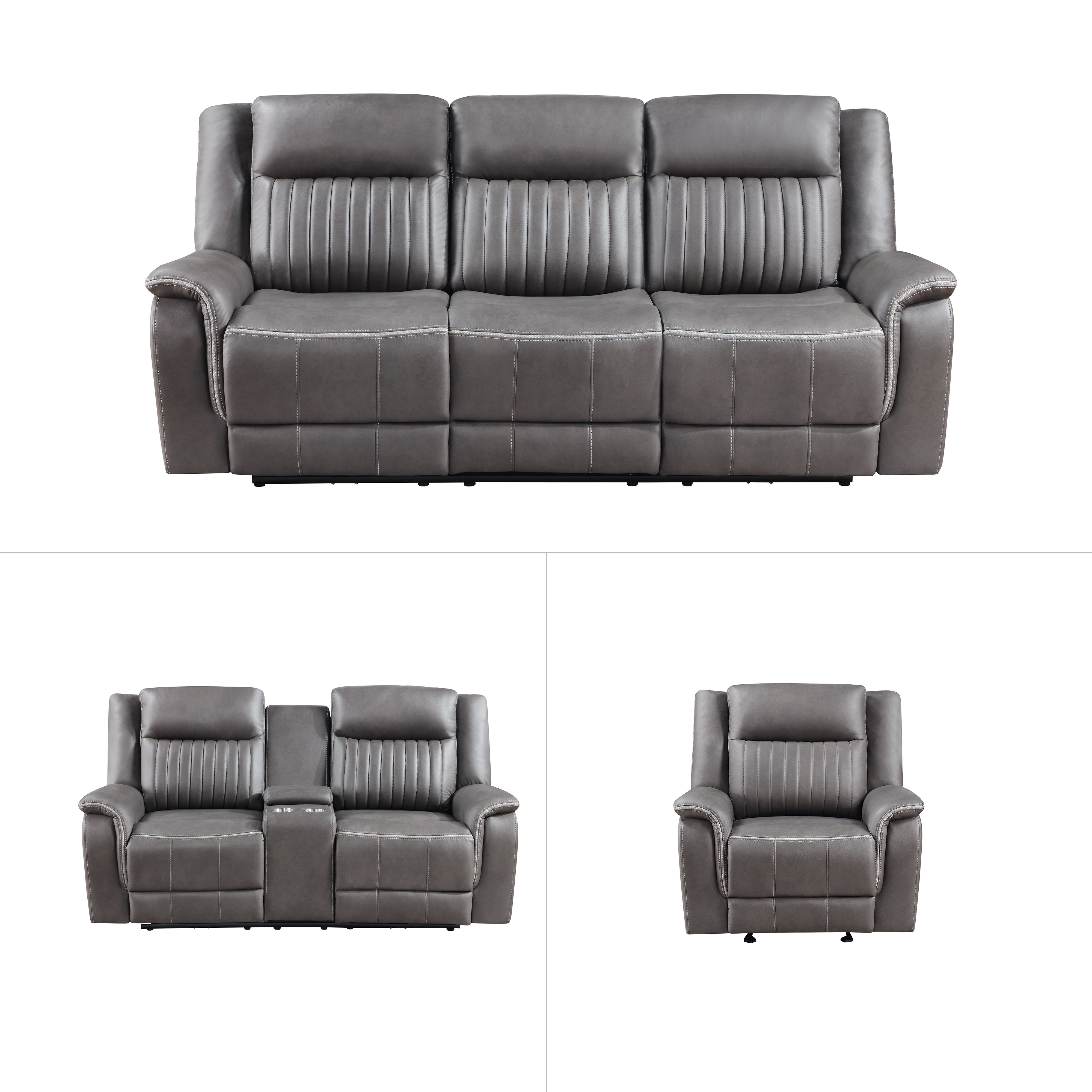 Enzo - 3 Piece Manual Sofa & Loveseat & Recliner - Gray