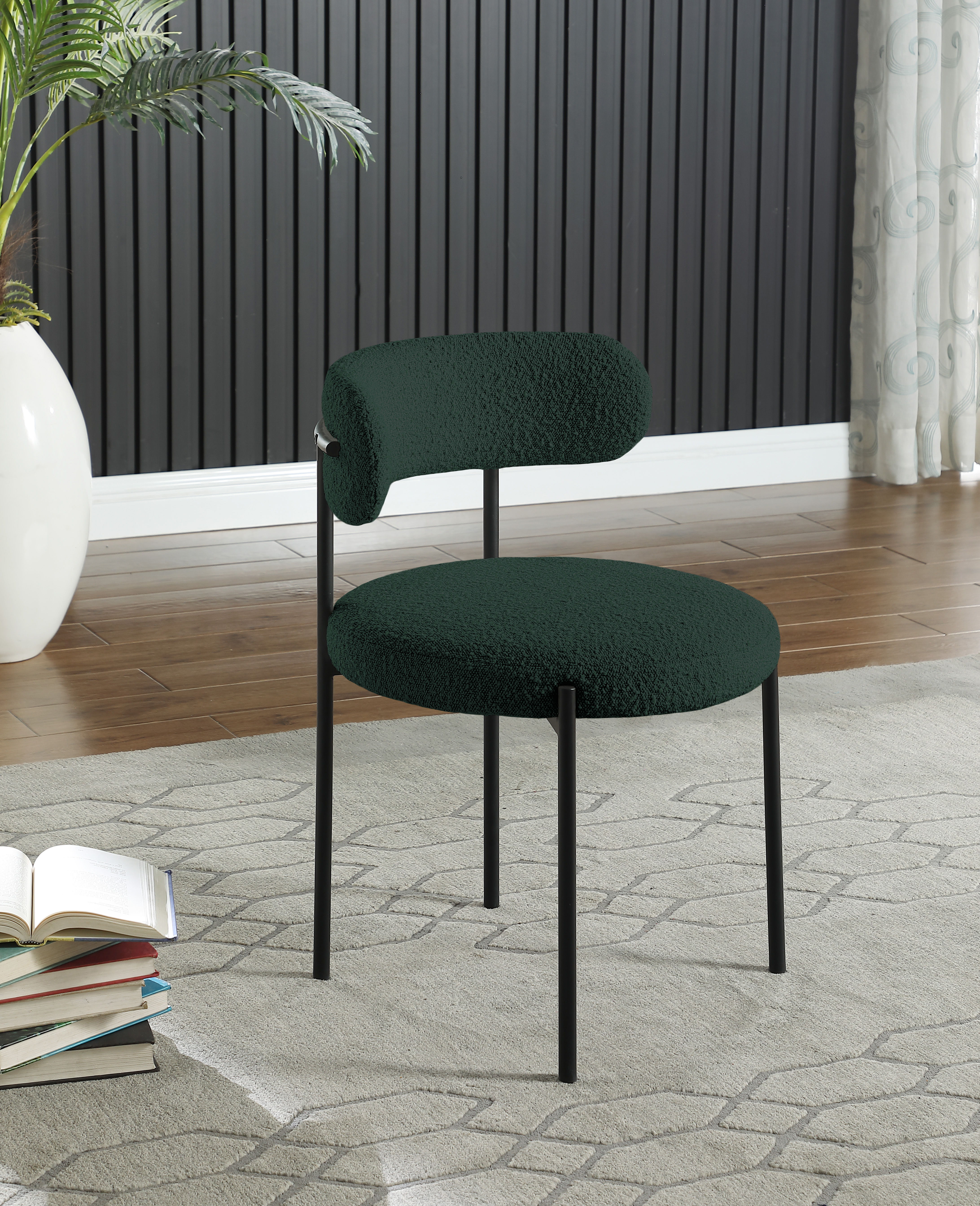 Beacon - Boucle Fabric Dining Chair With Black Legs (Set of 2) - Green
