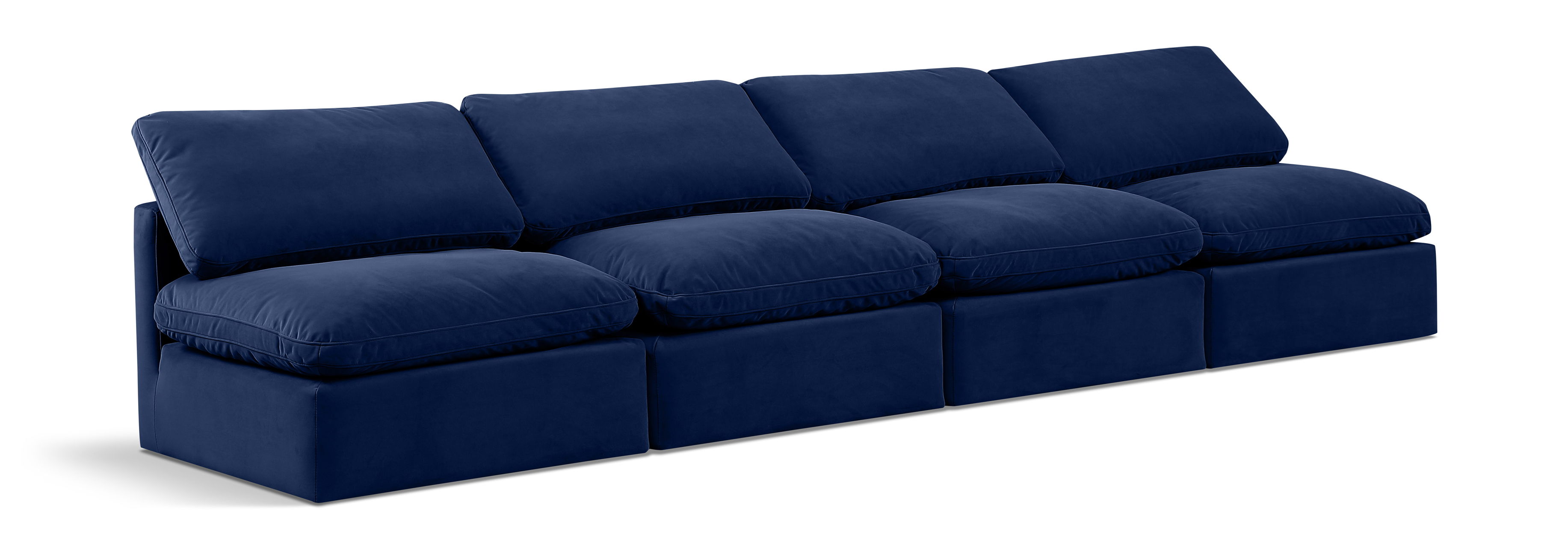 Indulge - Velvet 4 Seat Modular Armless Sofa - Blue