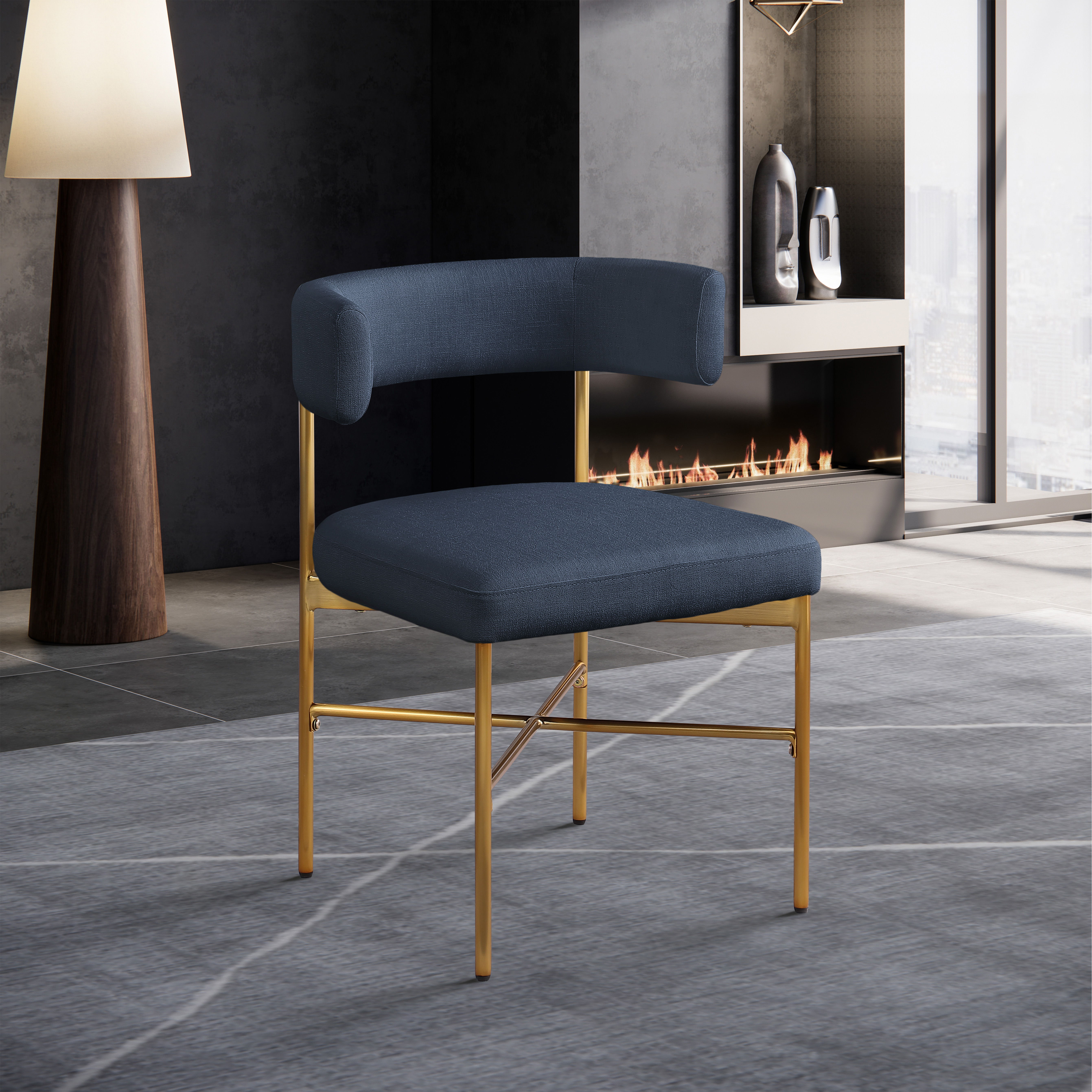Rivage - Durable Dining Chair With Gold Frame (Set of 2) - Deep Navy