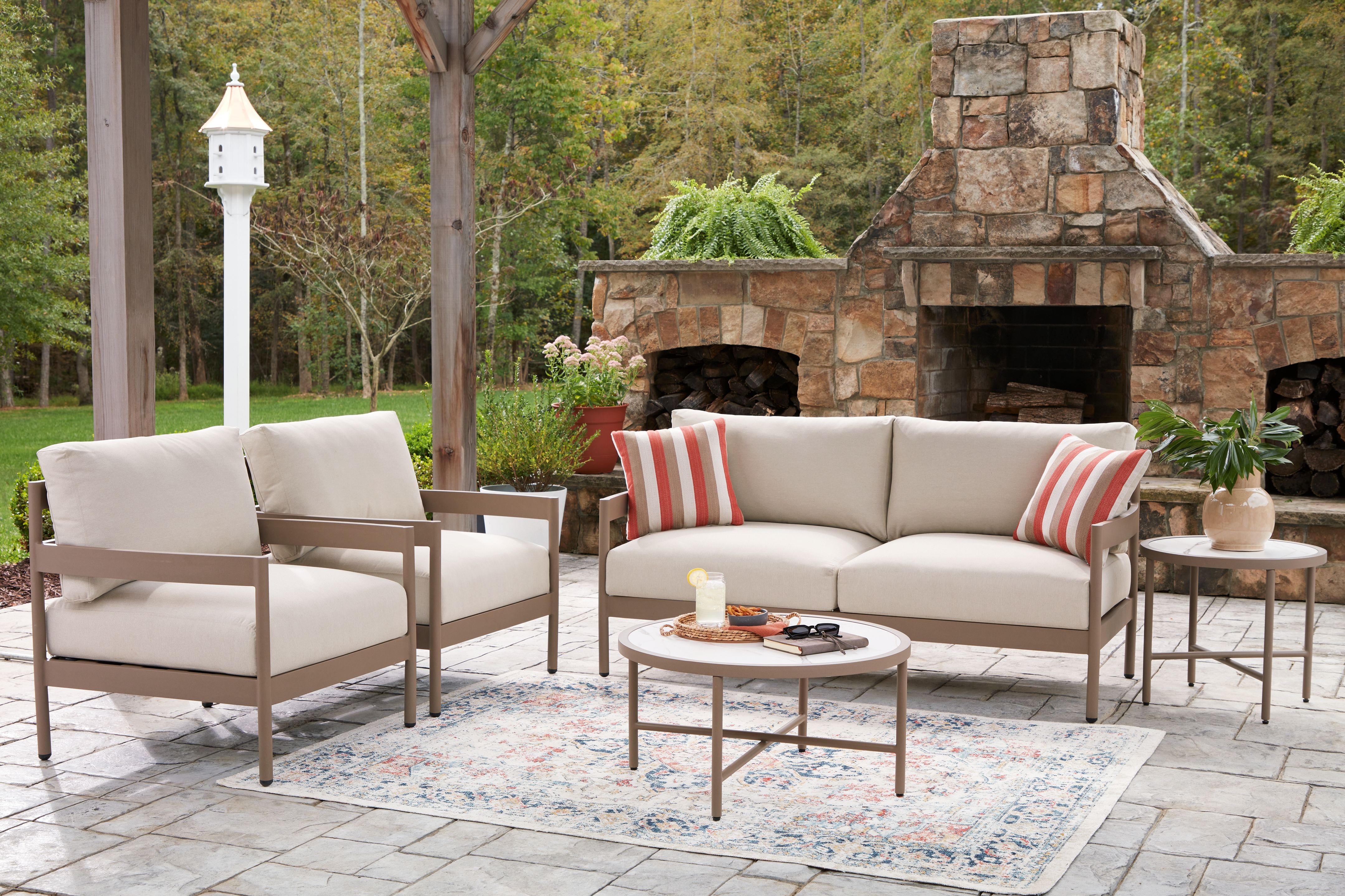 Ashley Furniture Bluff Trail - Loveseat, Lounge Chairs, Tables Set (Set of 5) - Beige - Image 5