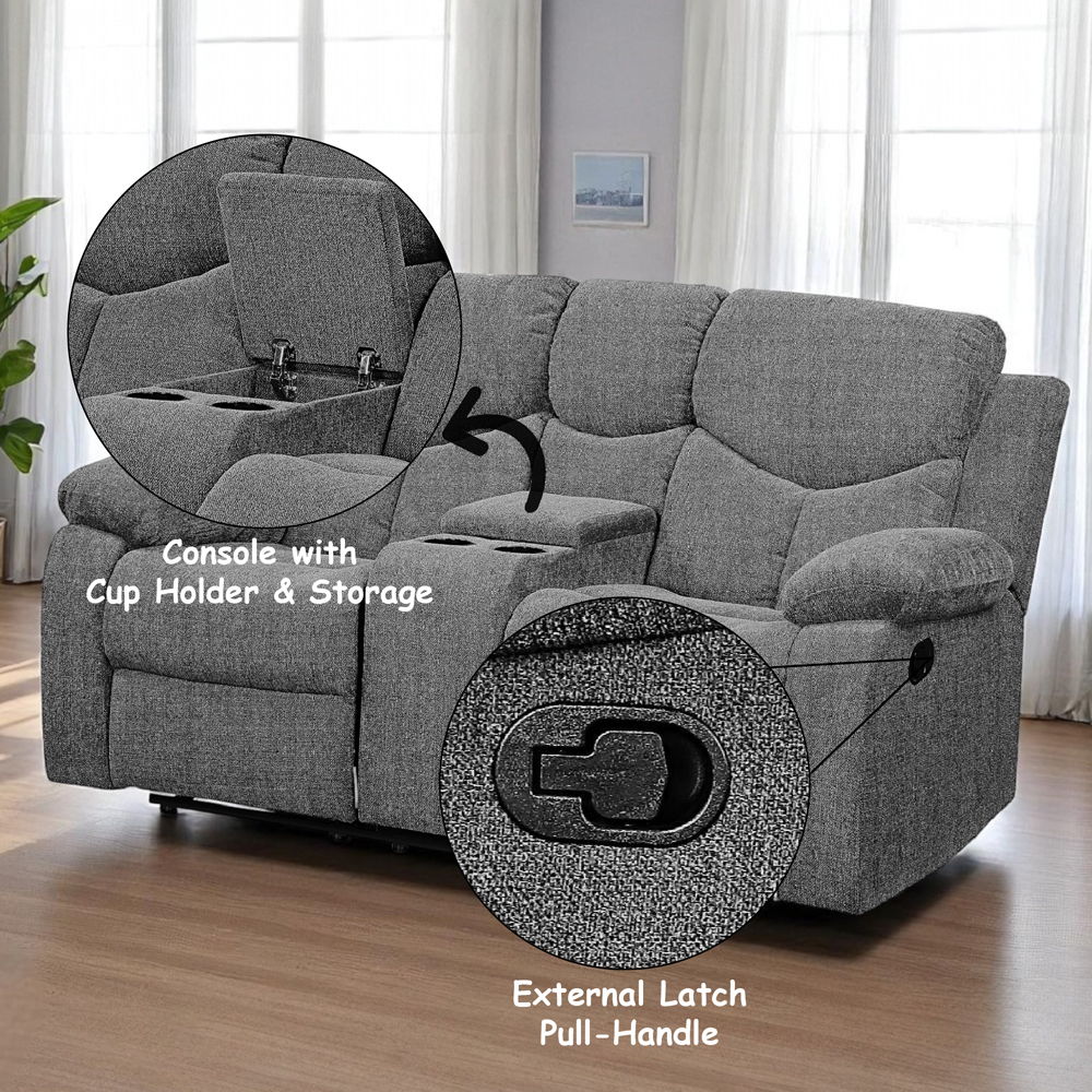 Kalen - Motion Loveseat With Console - Gray Chenille, dark gray, view 6