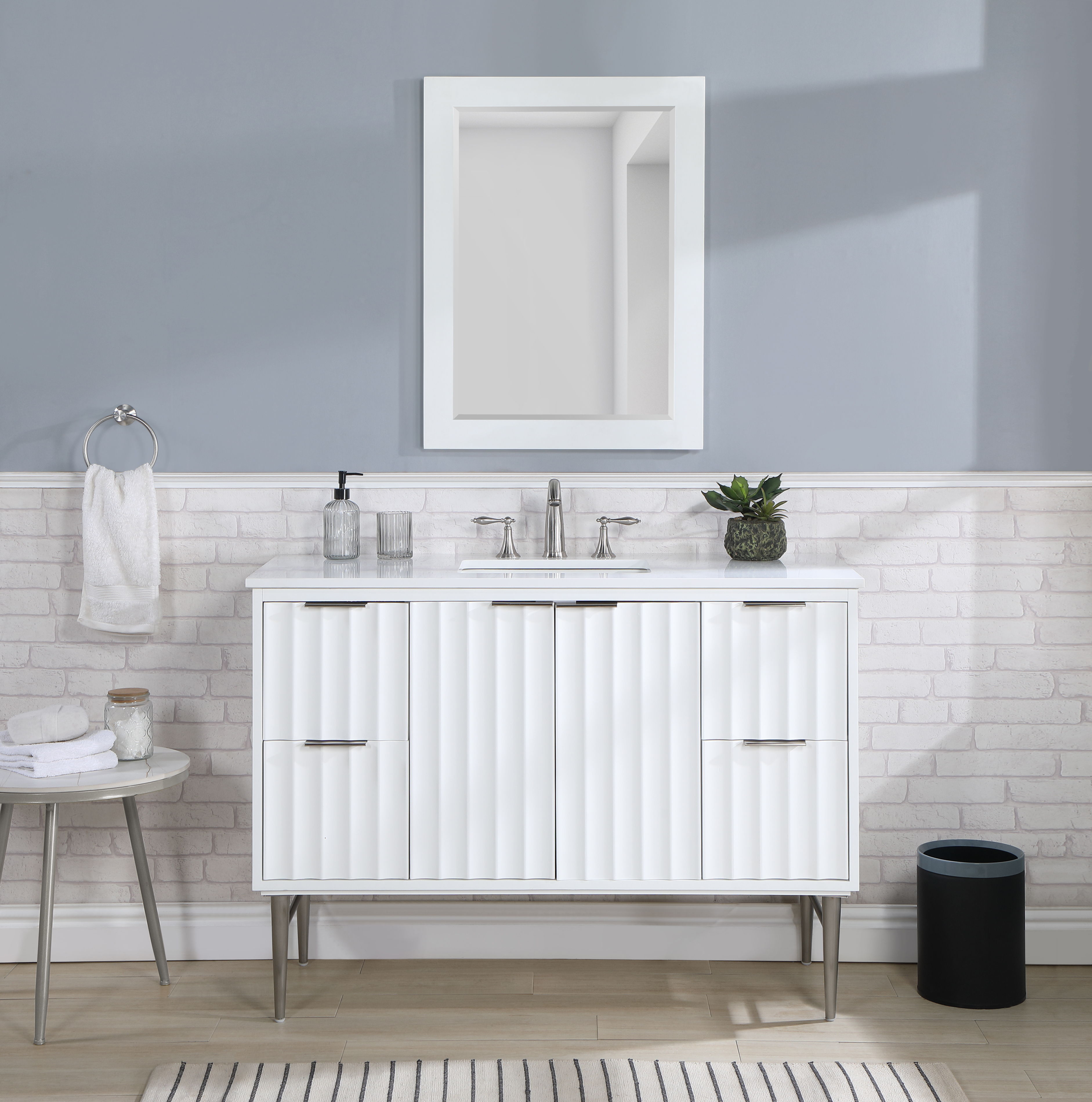 Modernist - 48" Bathroom Vanity With Chrome Legs - White