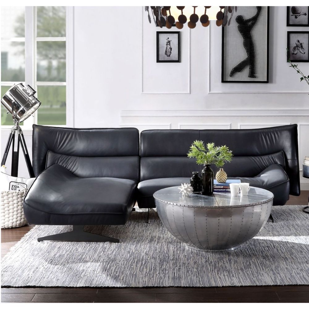 Maeko - Sectional Sofa - Dark Gray Top Grain Leather, dark gray