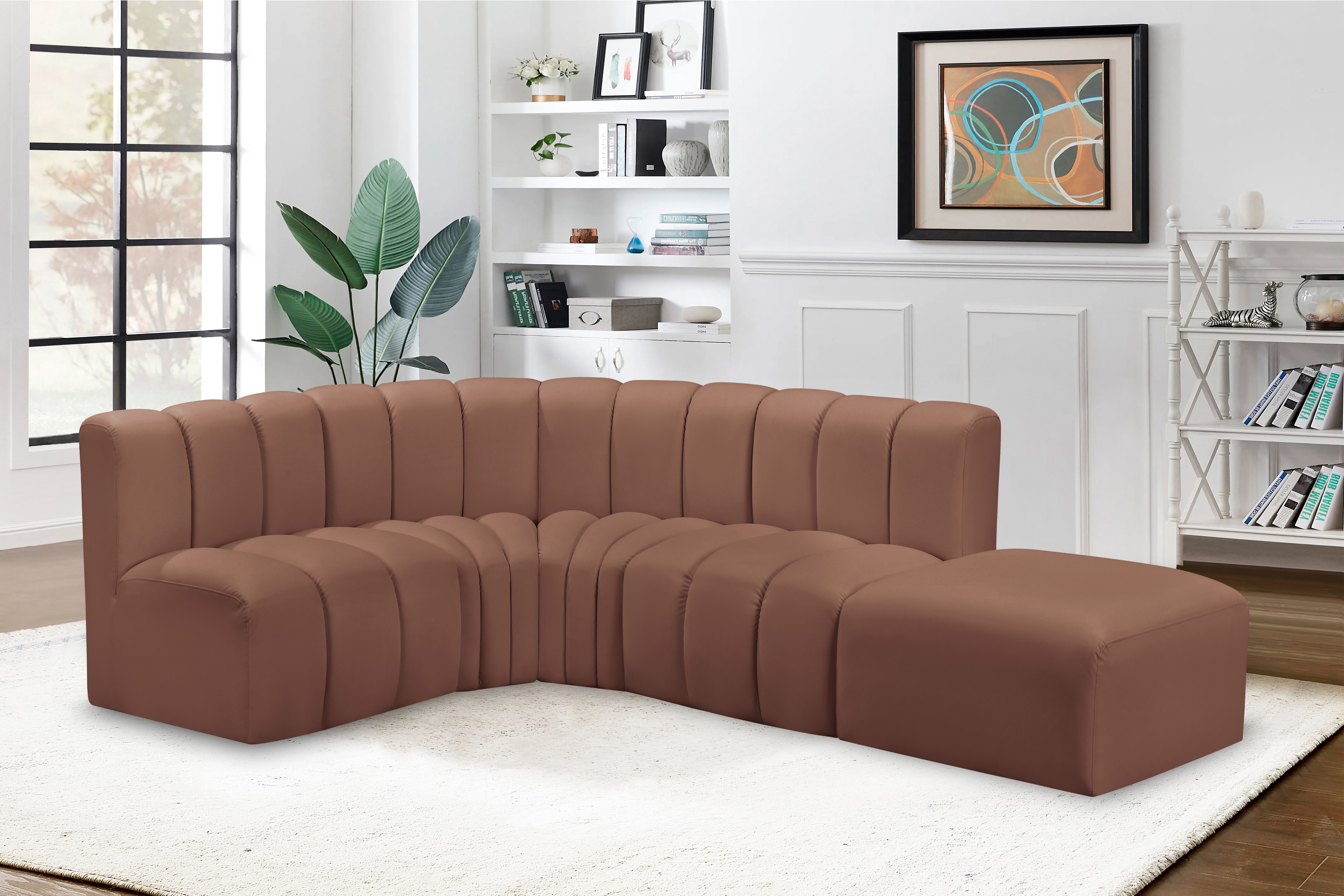 Arc - Faux Leather 5 Piece Corner Modular Sofa - Cognac