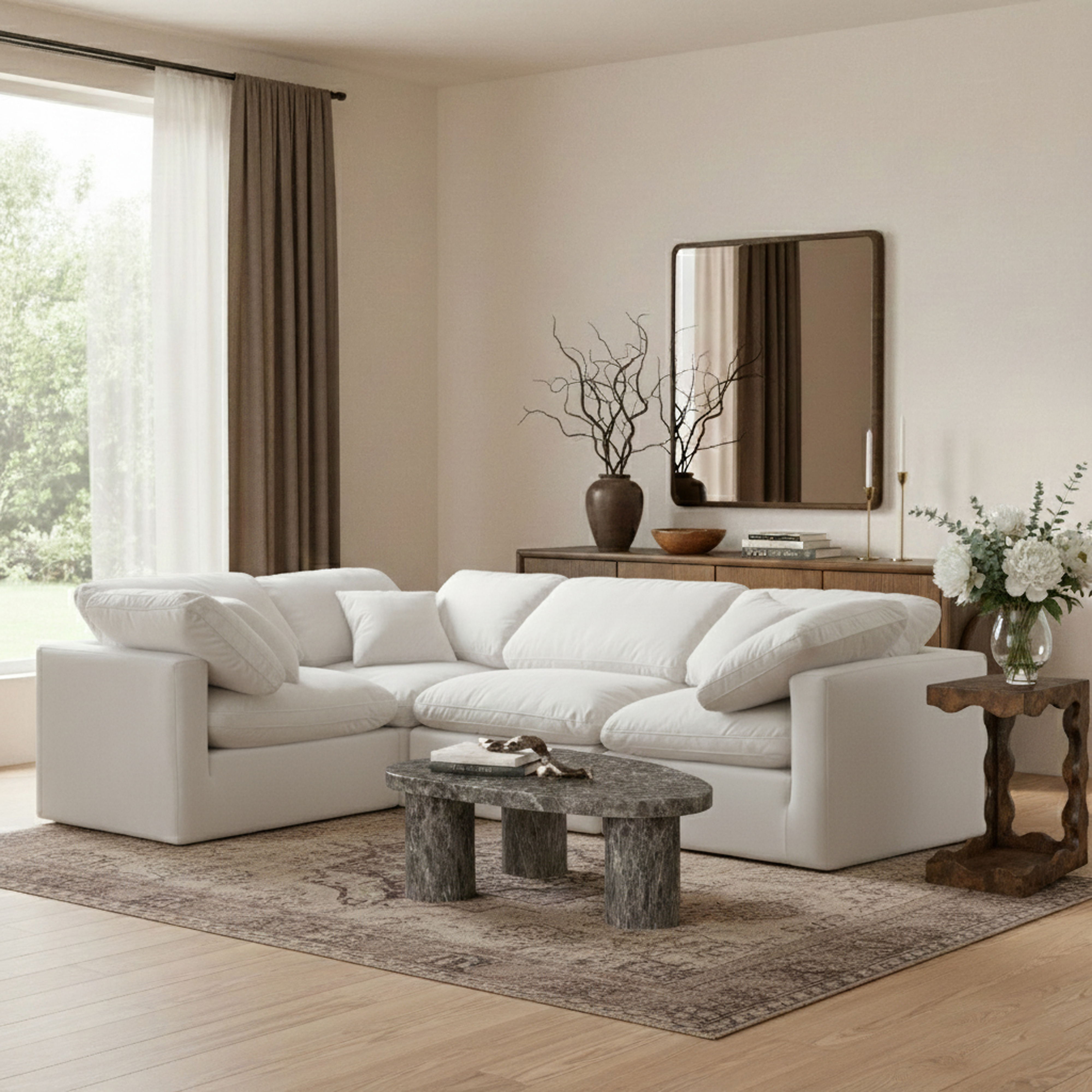 Indulge - Velvet 4 Piece Modular Corner Sectional - Off White