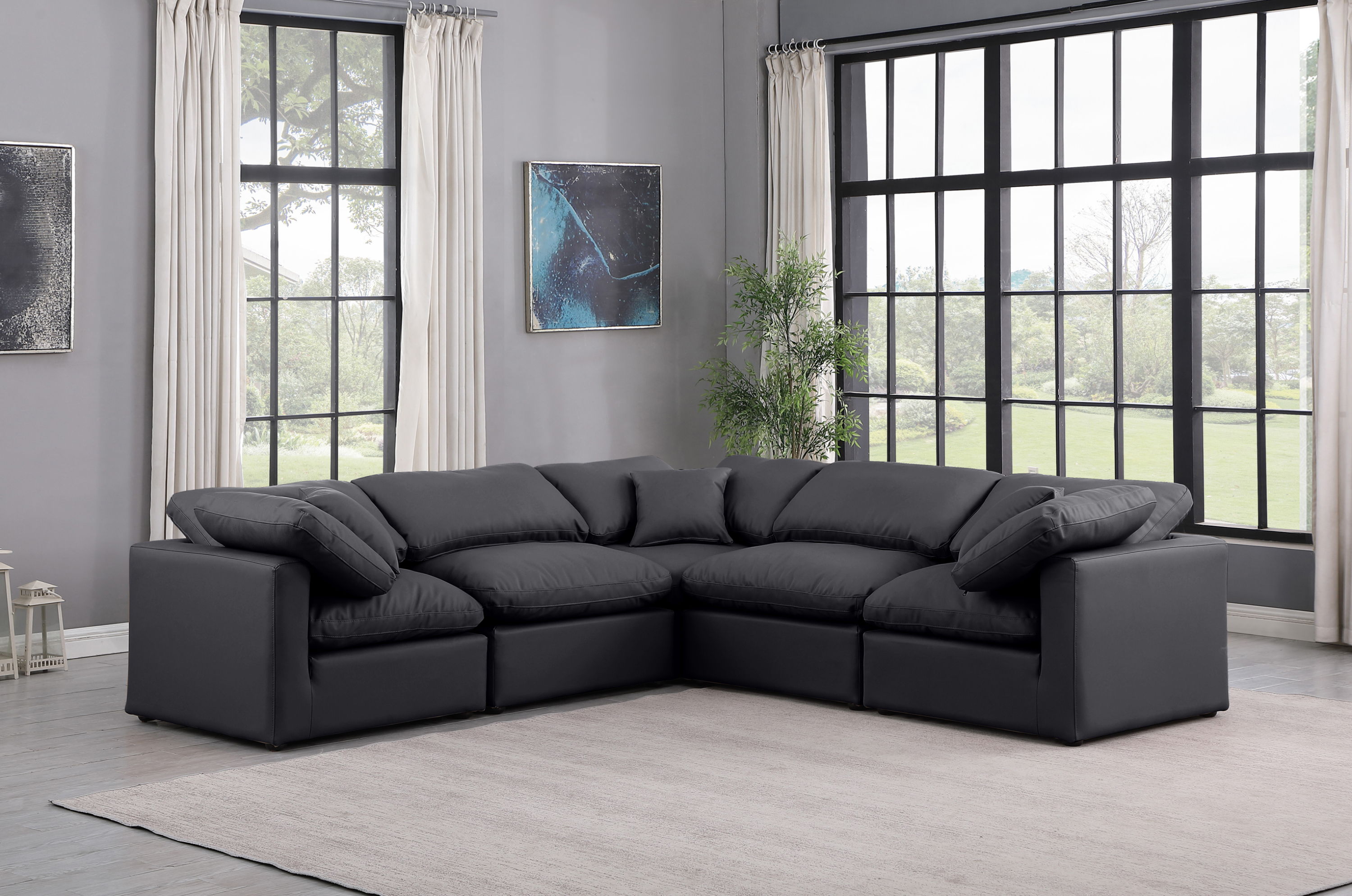 Indulge - Faux Leather 5 Piece Modular Corner Sectional - Black