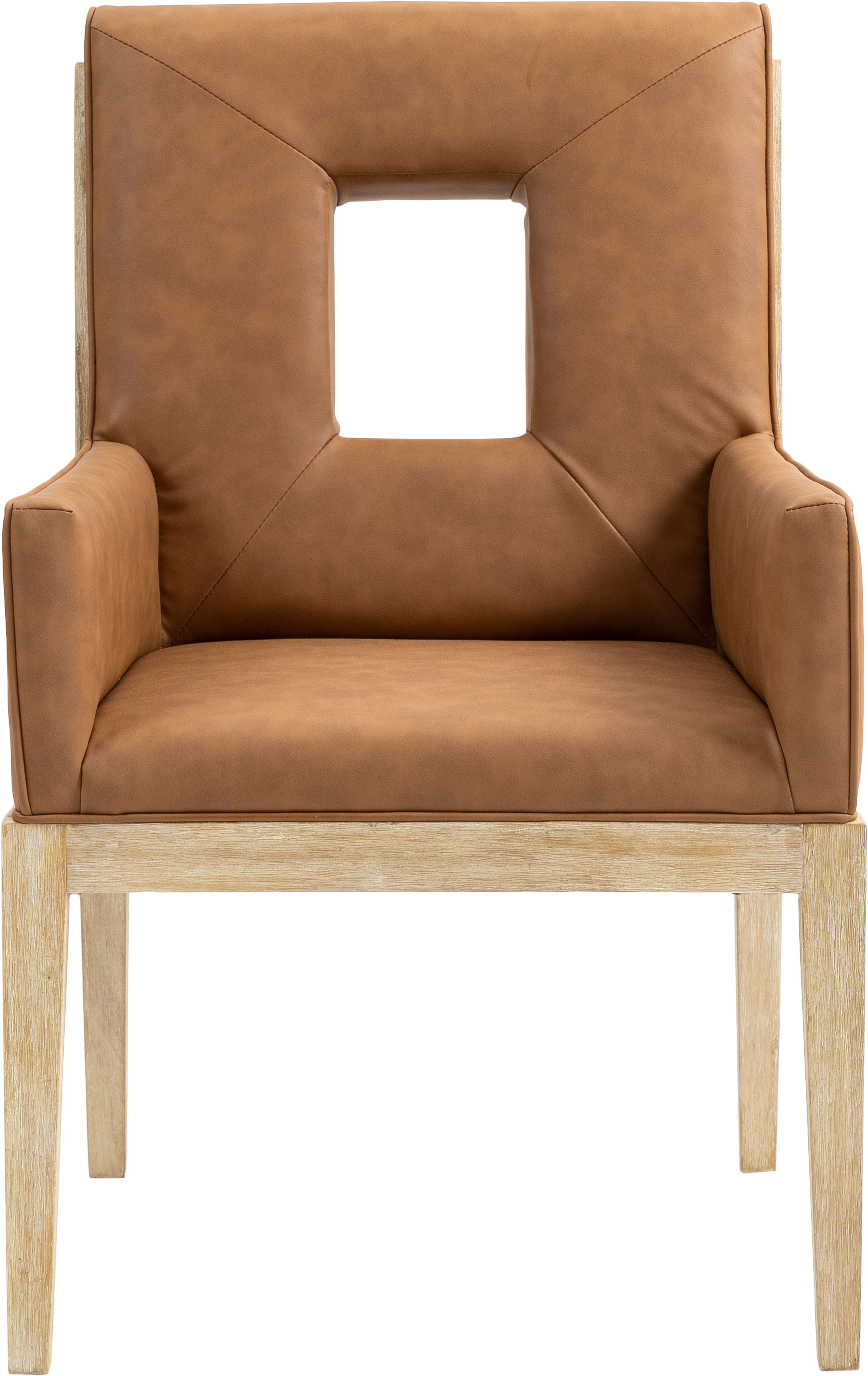 Gwendolyn - Faux Leather Dining Arm Chair With Natural Frame - Cognac