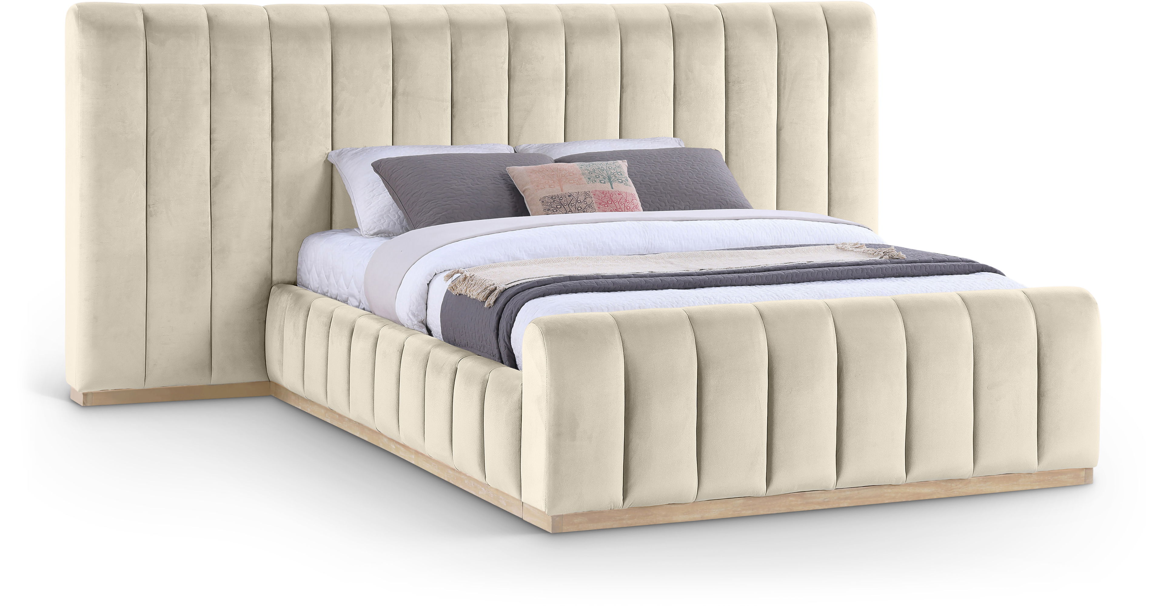 Amara - Velvet Upholstered Queen Bed - Cream