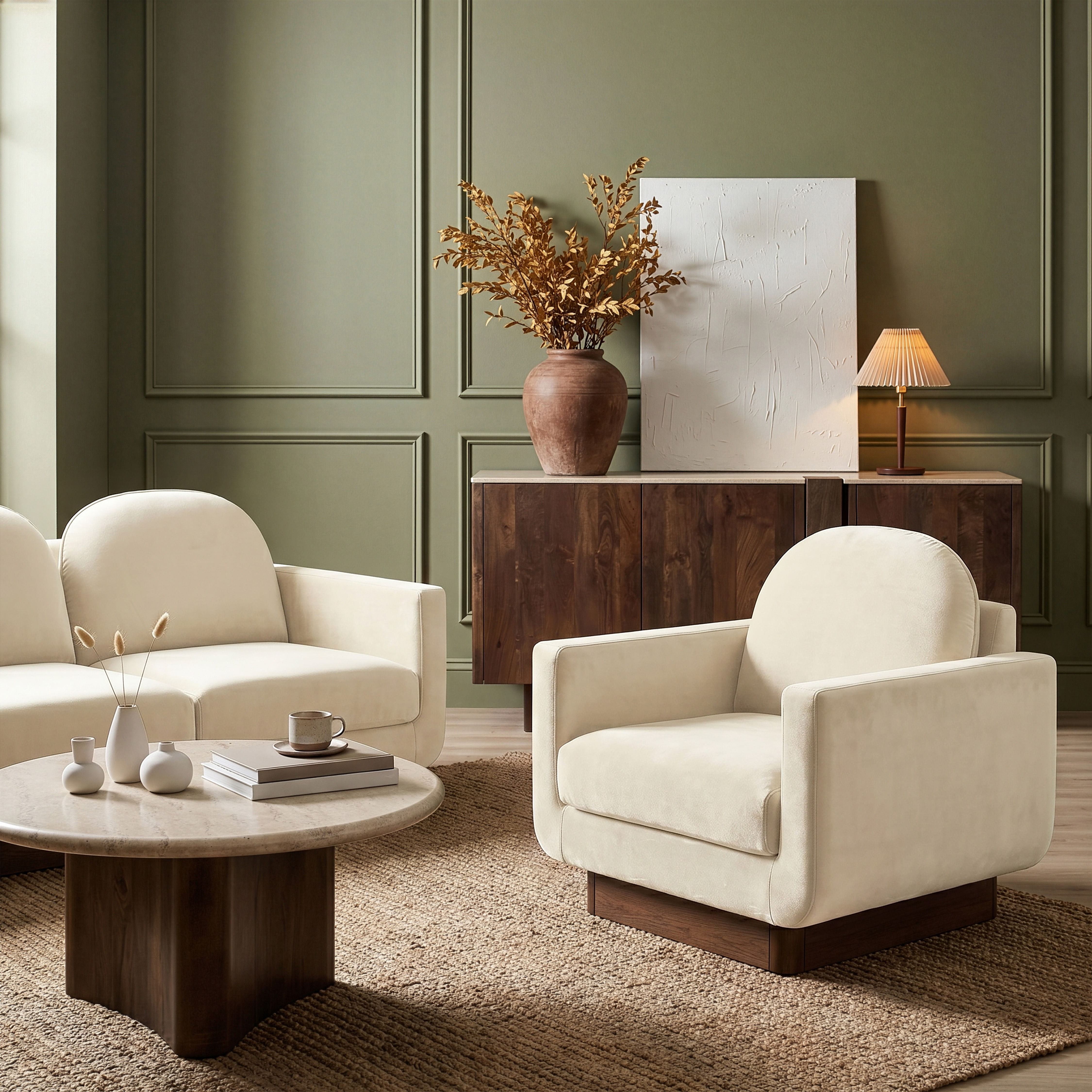 Diviento - Velvet Performance Fabric Upholstered Accent Chair - Cream