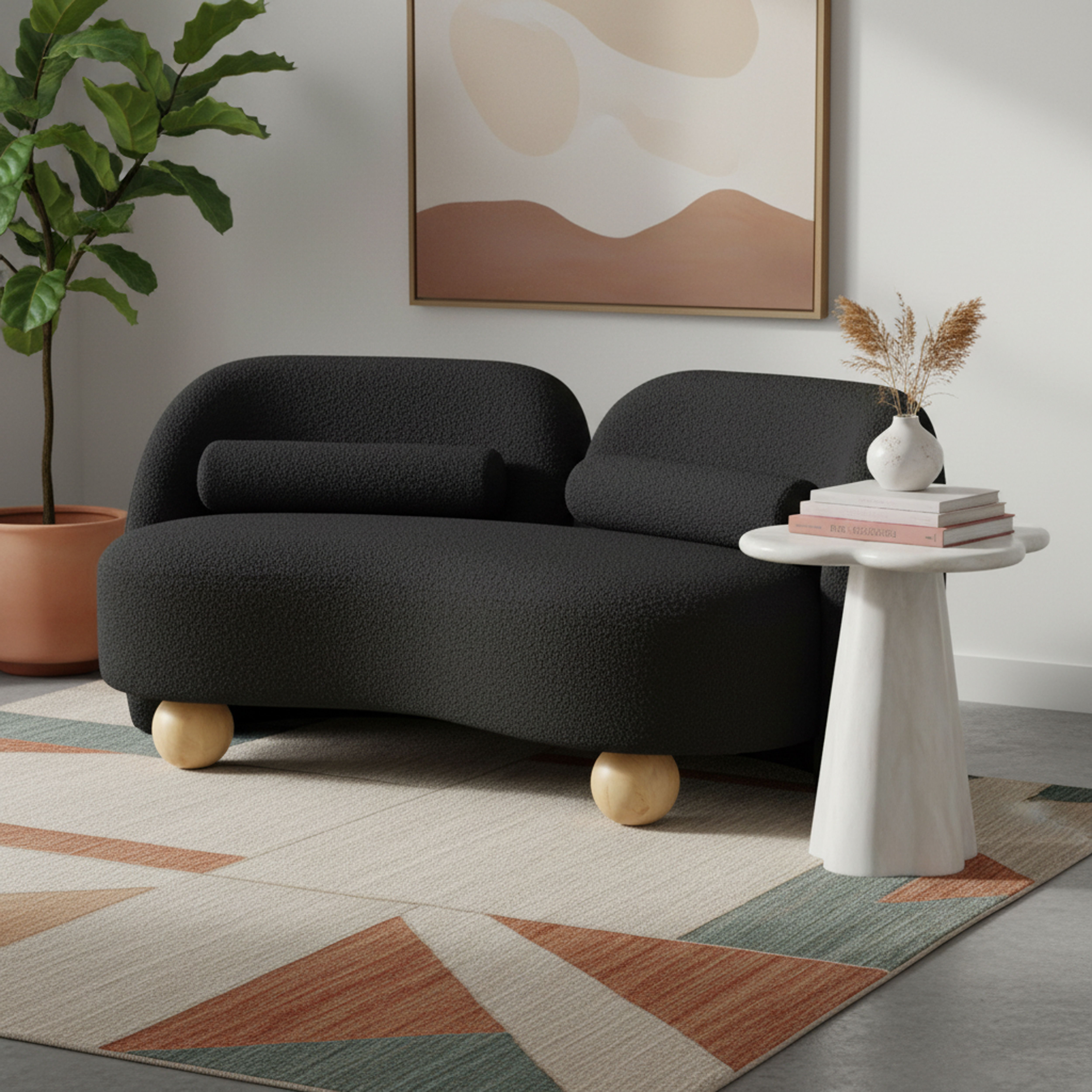 Daphne - Boucle Loveseat - Black