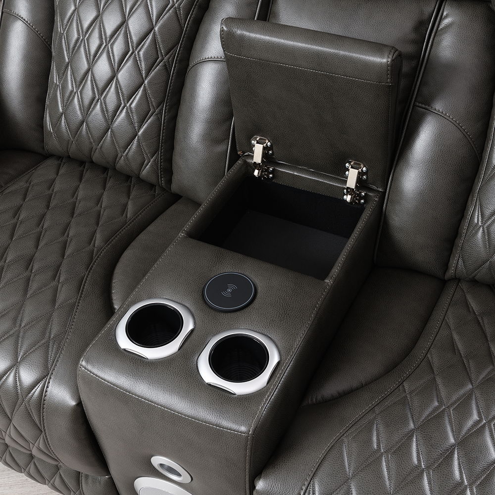 Taddeo - Power Motion Loveseat With Console, Speaker, USB, Wireless Charger & LED - Dark Gray, dark gray, view 6