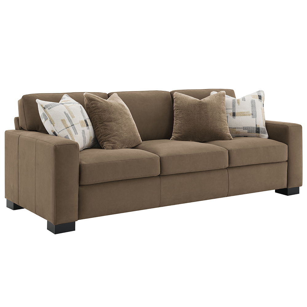 Darya - Sofa With 4 Pillows - Brown Suede Fabric, light brown