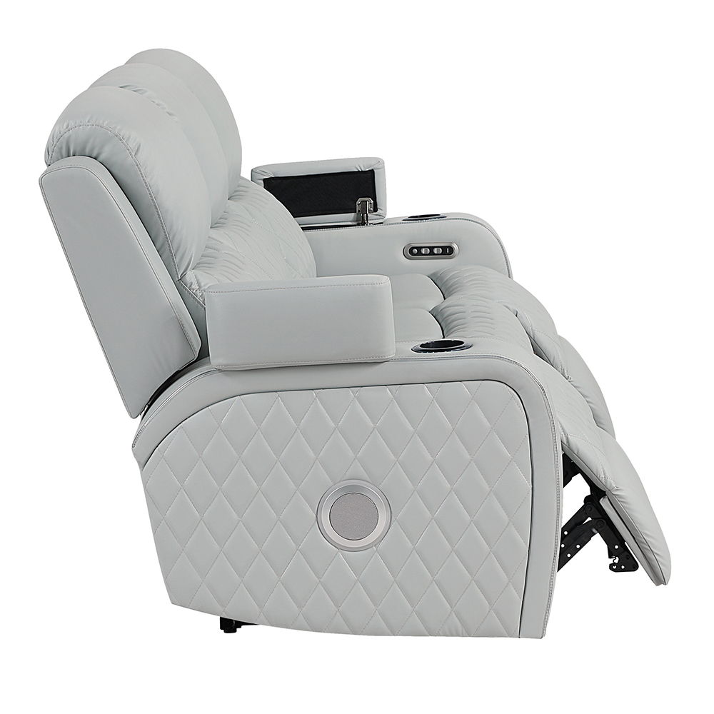 Elonzo - Power Motion Sofa With LED, Power Headrest & Speaker - Light Gray, light gray, view 3