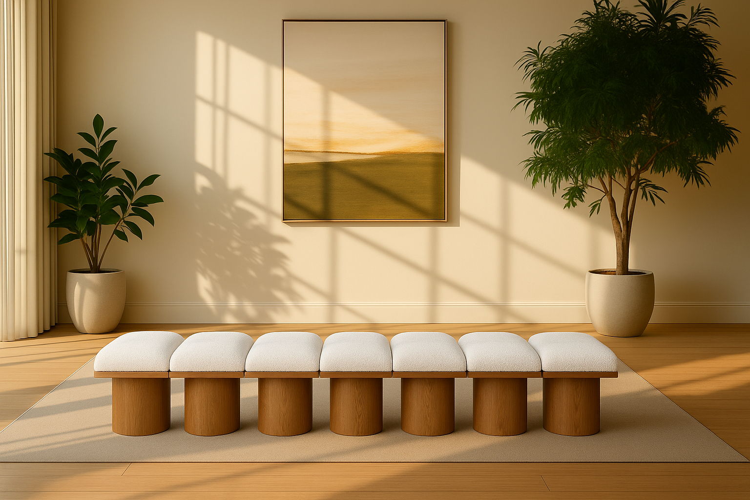 Pavilion - 108.5" 7 Piece Modular Bench With Brown Base - Cream
