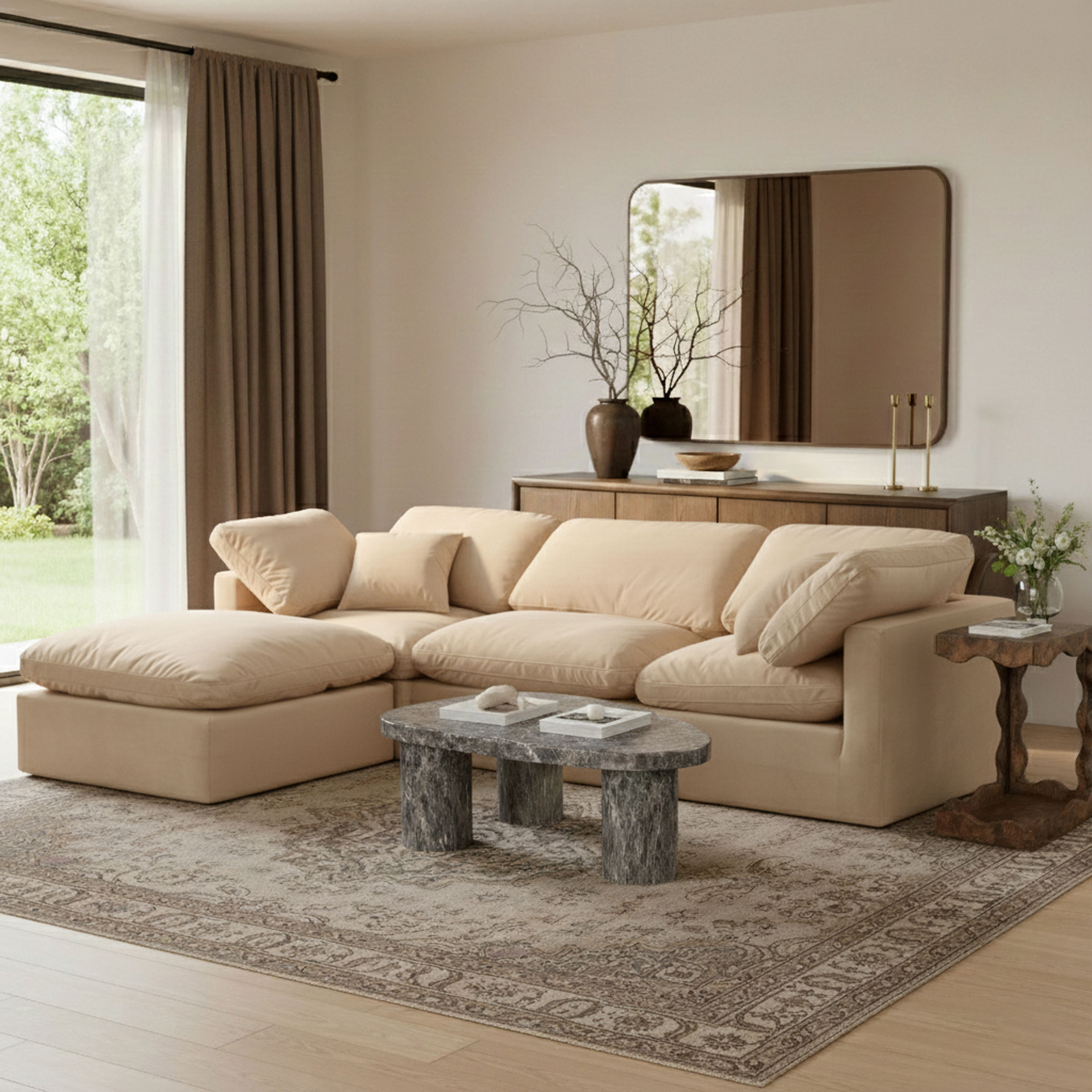 Indulge - Velvet 4 Piece Modular Sectional With Chaise - Beige