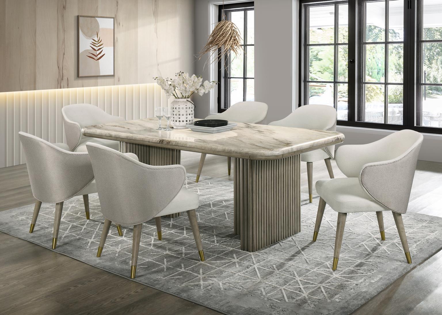 D070 - 7 Piece Dining Room Set (Dining Table, 6 Side Chairs) - Gray
