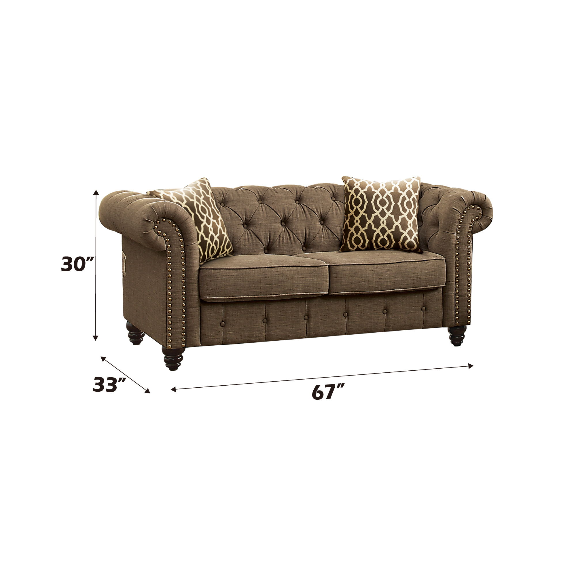 Aurelia - Loveseat With 2 Pillows - Brown Linen, light brown, view 3