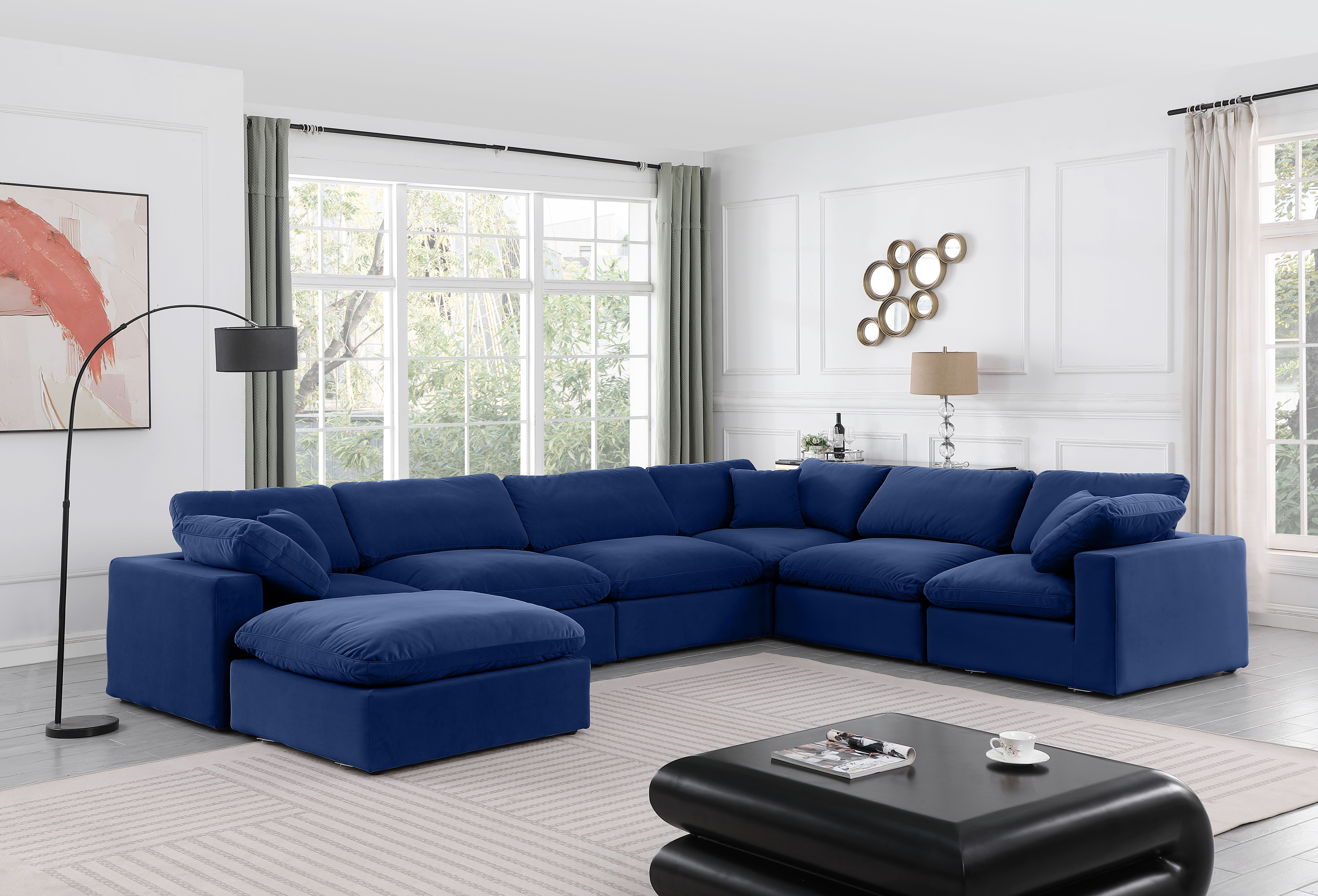 Comfy - 7 Piece Velvet Modular Sectional With Chaise - Navy