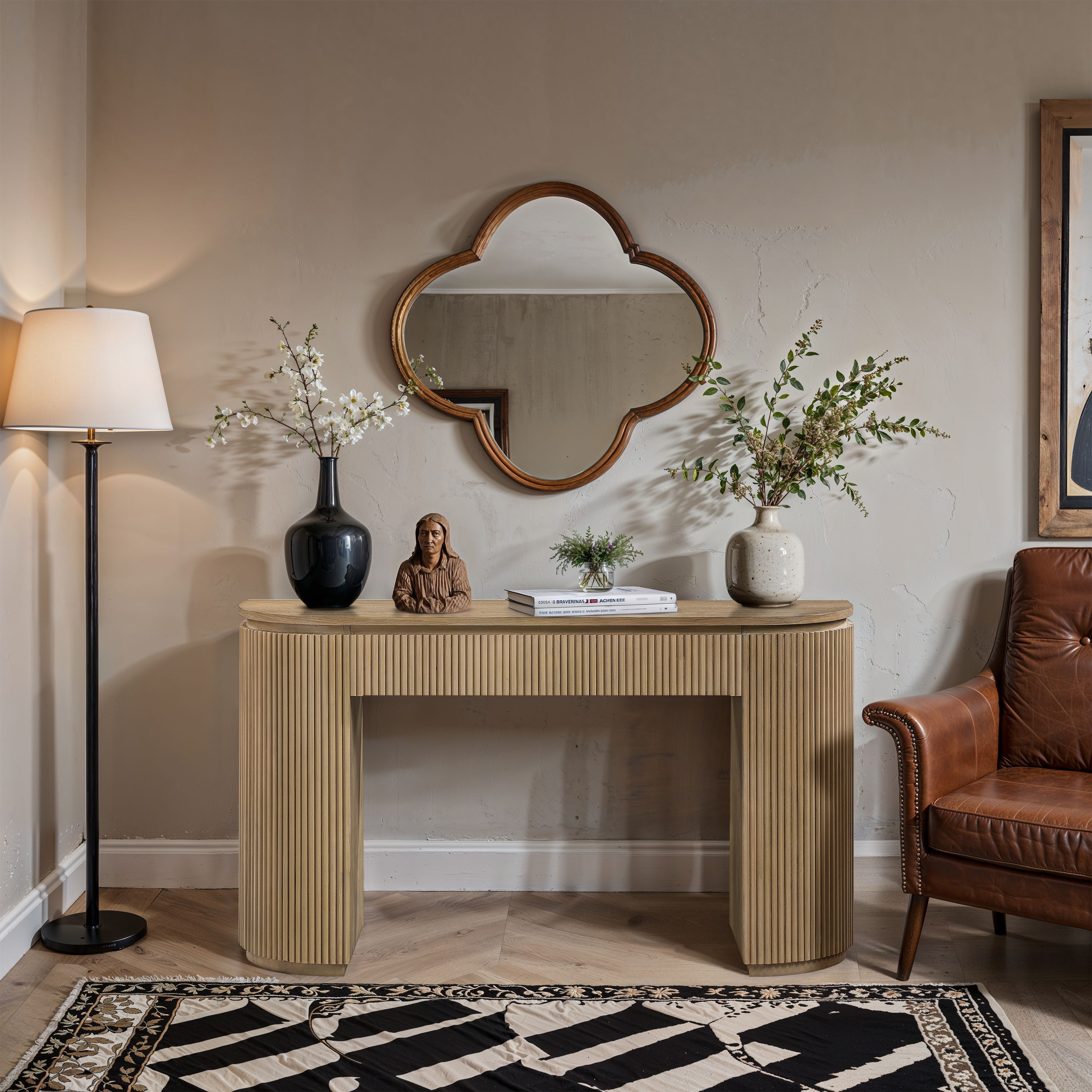 Astrid - Solid Wood And Oak Veneer Console Table - Natural