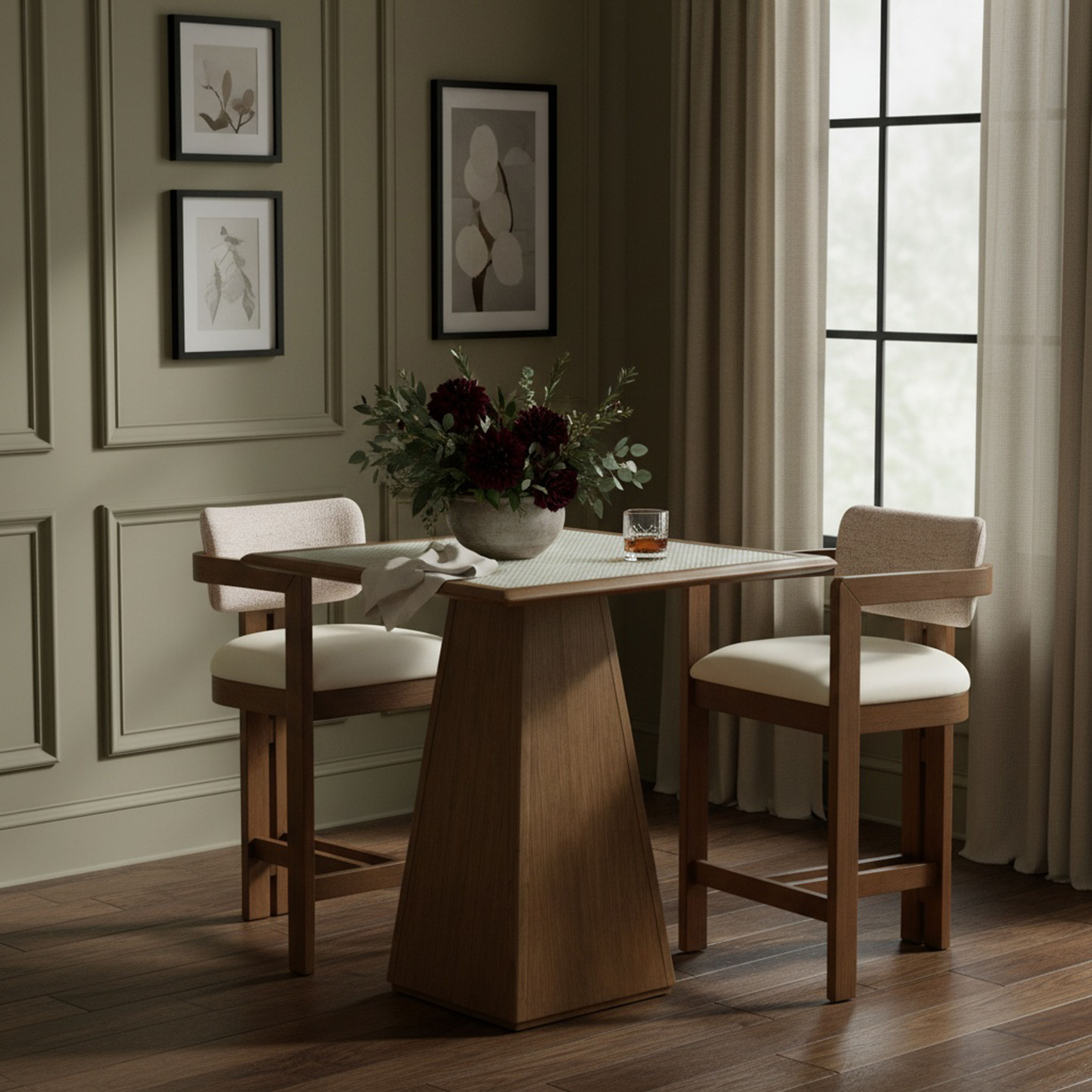Ravina - Vegan Leather and Linen Textured Fabric Upholstered Counter Stool - Beige