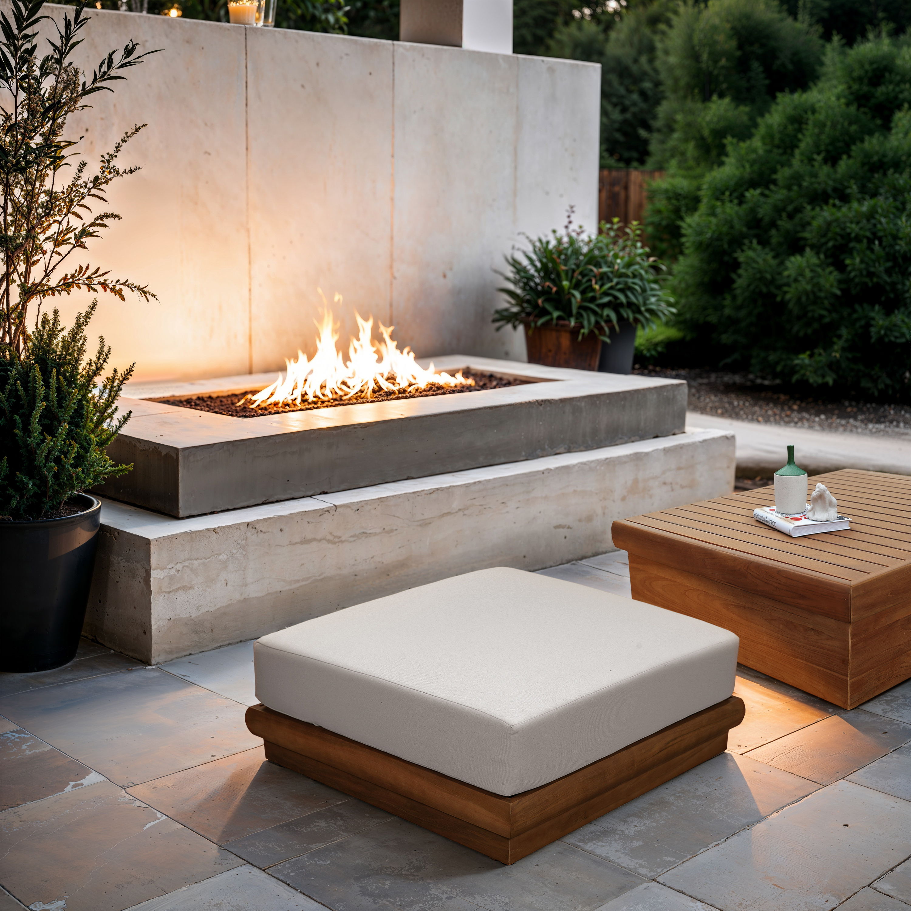 Mirella - Water Resistant Fabric Upholstered Outdoor Patio Modular Ottoman - Off-White
