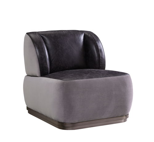 Decapree - Accent Chair - Antique Slate Top Grain Leather & Gray Velvet, dark gray