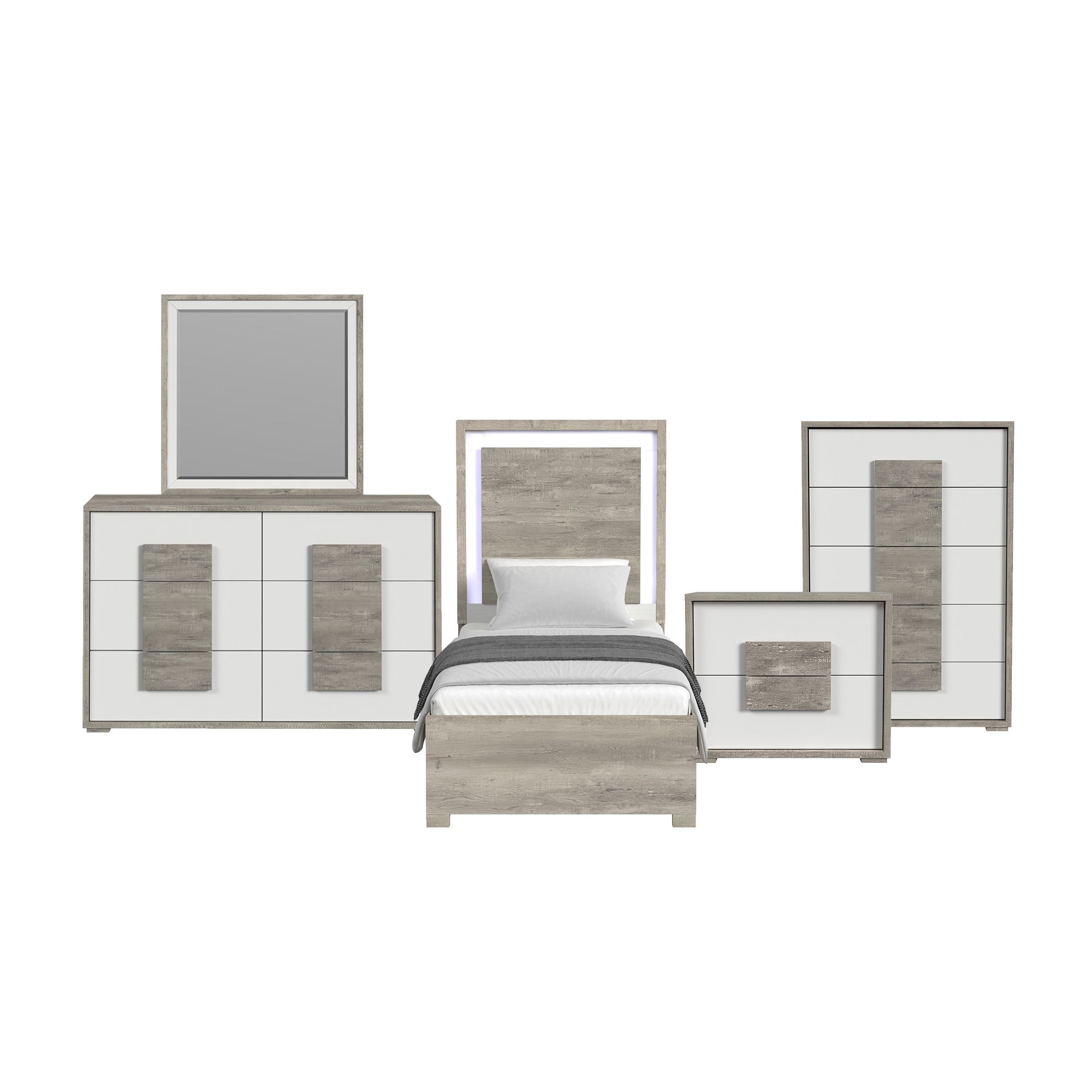 Twin · 5 Pc · Bedroom Set With LED
