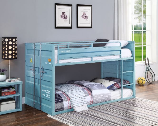 Cargo - Twin Over Twin Bunk Bed - Aqua, light blue
