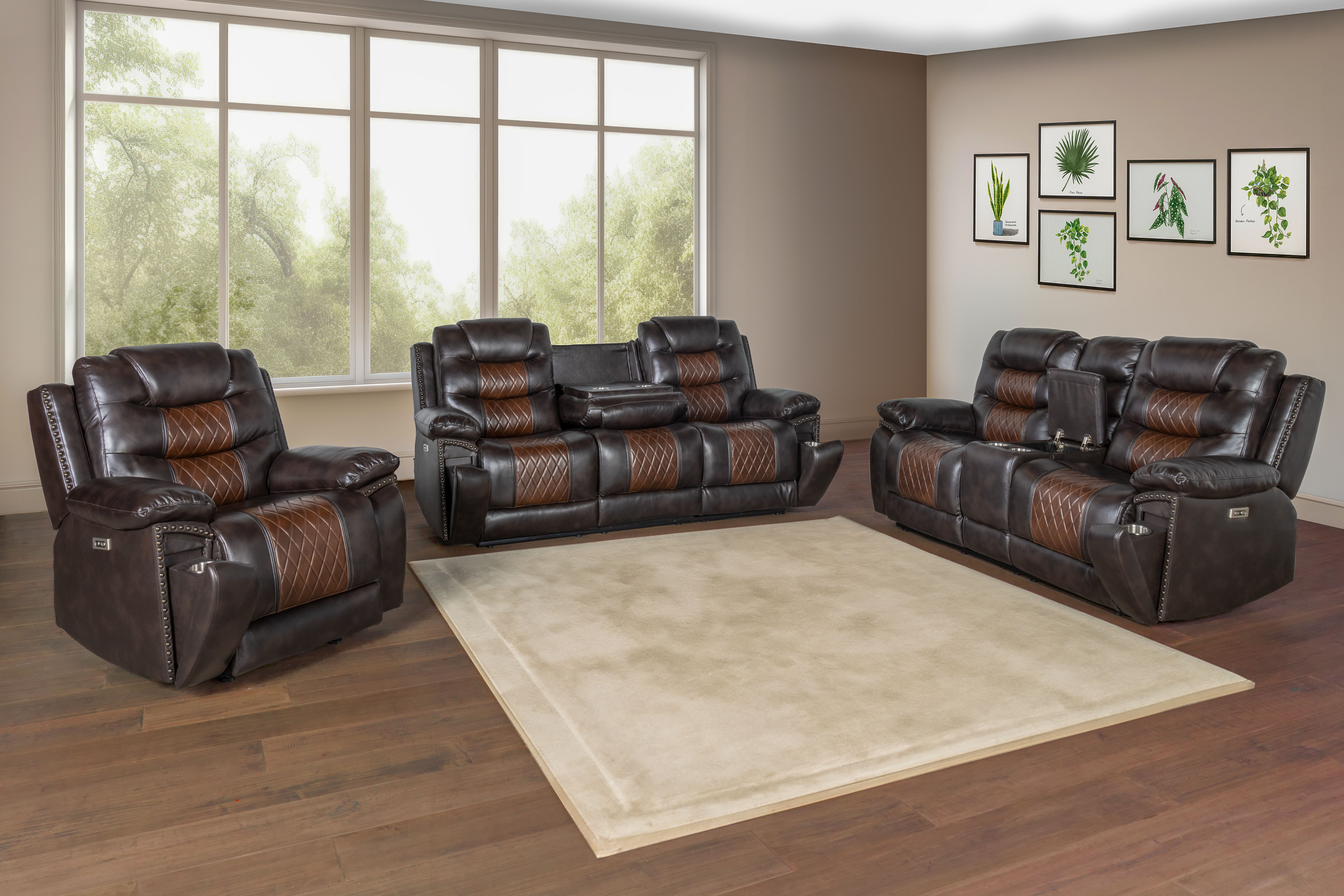 Nikko - Power P1 3 Piece Sofa & Loveseat & Recliner - Brown