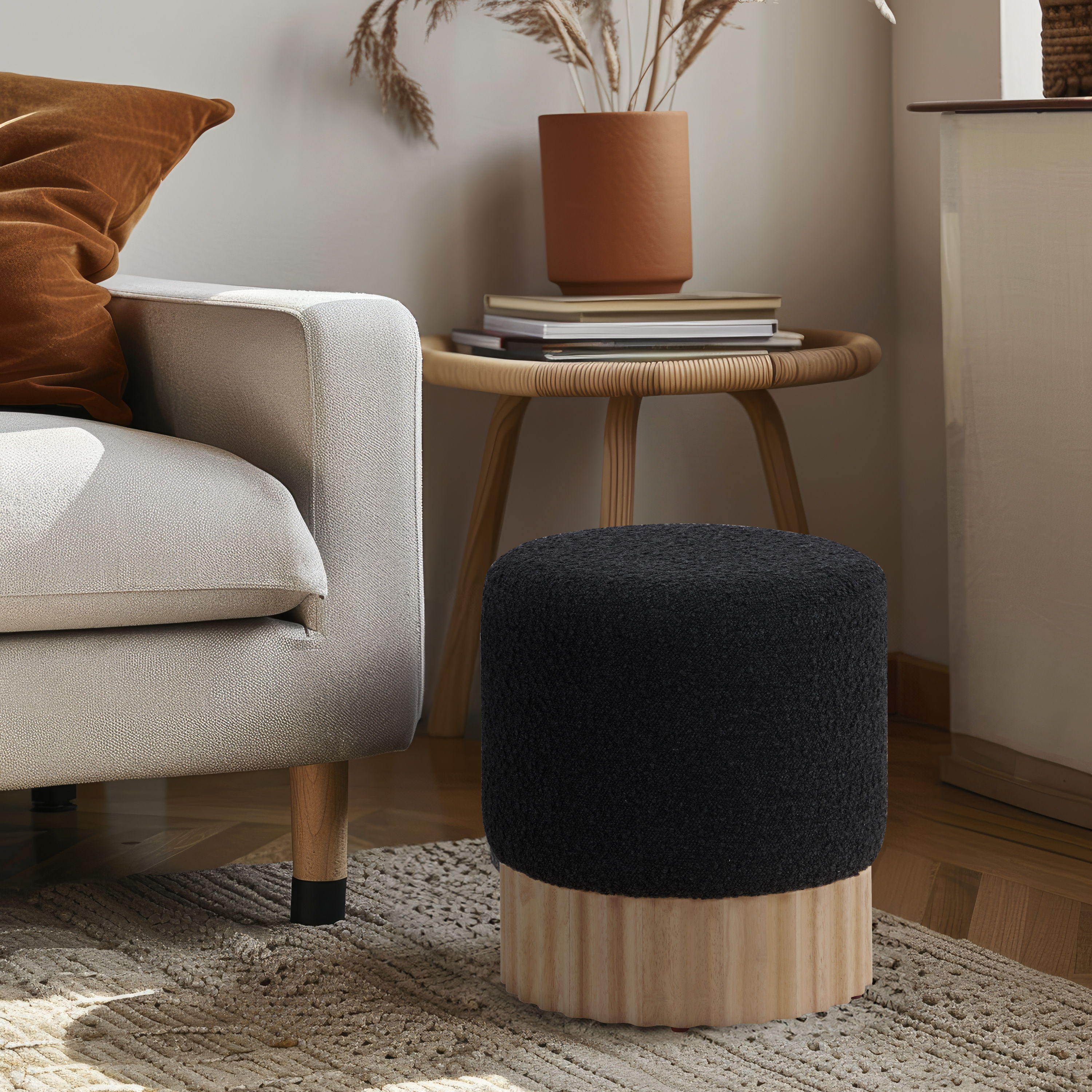 Veranda - Ottoman / Stool With Natural Base - Black