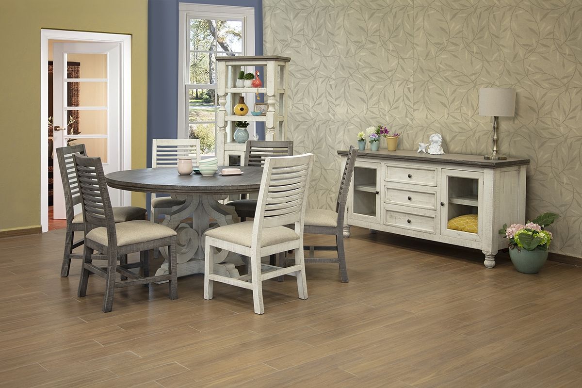International Furniture Direct Stone - Round Two-Tone Dining Table - Beige