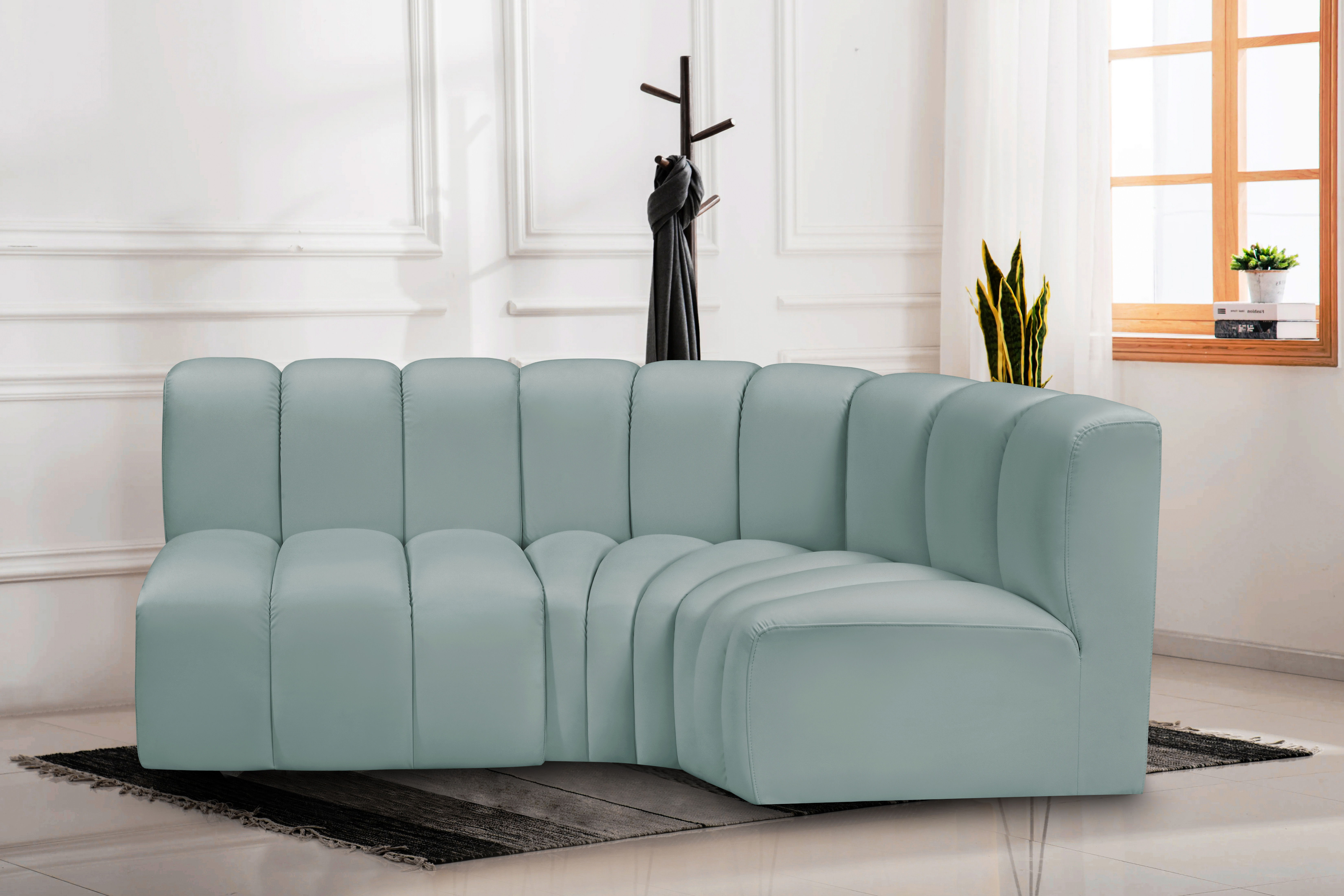 Arc - Faux Leather 3 Piece Sofa - Mint Green