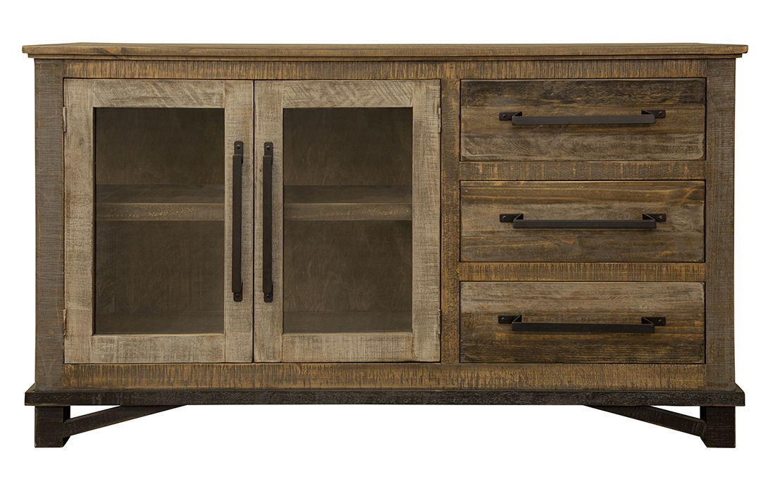 International Furniture Direct Loft Brown - 60” Buffet With 3 Drawer / 2 Doors - Two Tone Gray / Brown